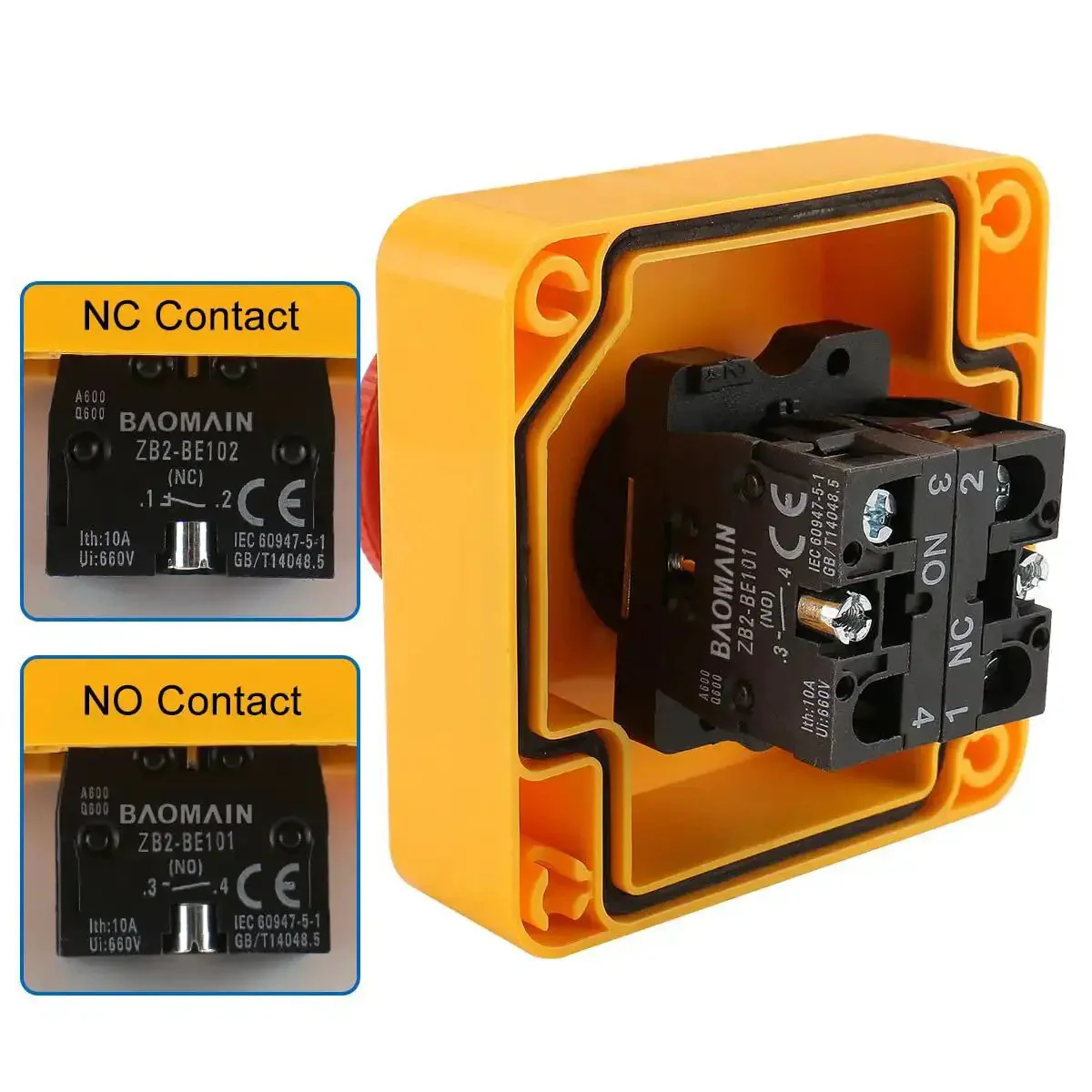Red Emergency Stop Push Button Switch With Key 660V 1NO 1NC 10A Latching ON OFF Beefy Heavy Duty Safety Switch Includes Box And Two Keys Industrial Grade Durable - Image 5