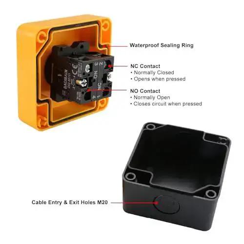 Red Flat Head Momentary Push Button Switch 1NO 1NC AC 660V 10A IP65 Weatherproof Beefy Rugged Industrial Control Box For Signal Triggering And Machine Reset 1 Pack - Image 6