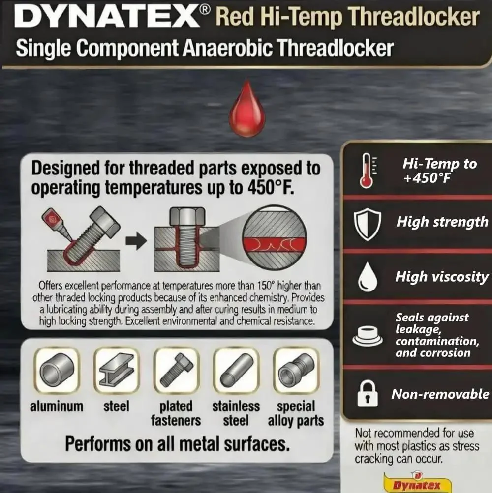 Red Hi Temp Threadlocker 1.22 Oz Bottle For High Heat Applications Heavy Duty Locking Compound Up To 450 Degrees Fahrenheit Anaerobic Sealant With Chemical Resistance 5 Pack - Image 2