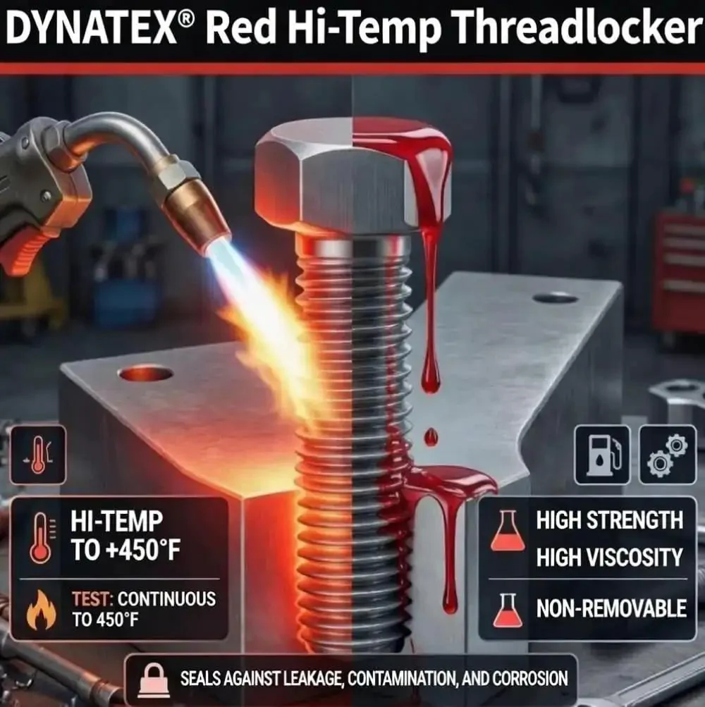 Red Hi Temp Threadlocker For High Temperature Fasteners Up To 450 Degrees F 1.22 Oz Bottles Three Pack Anaerobic Locking Adhesive Beefed Up High Strength Extreme Heat And Chemical Resistant - Image 4