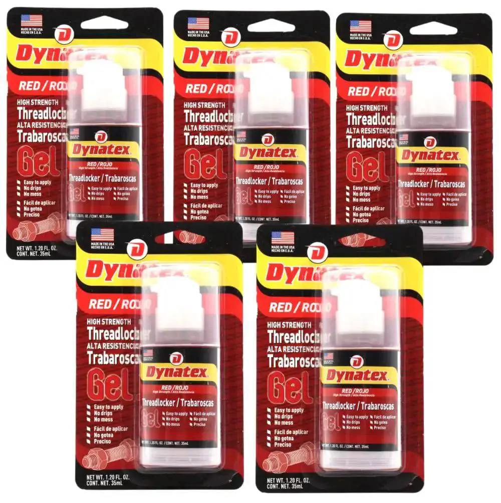 Red High Strength Gel Thread Locker For Large Fasteners Permanent Lock Anaerobic Adhesive Vibration And Solvent Resistant 1.20 Oz Bottle 5 Pack Great For Automotive And Machinery