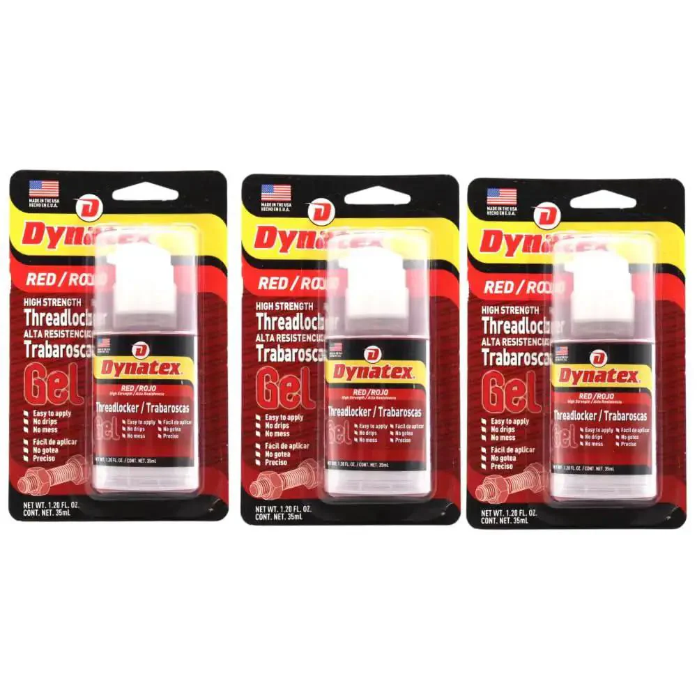 Red High Strength Gel Threadlocker For Large Fasteners, Permanent Lock, Anaerobic Adhesive That Stays Put, Vibration And Solvent Resistant, 1.20 Oz Bottle, 3 Pack