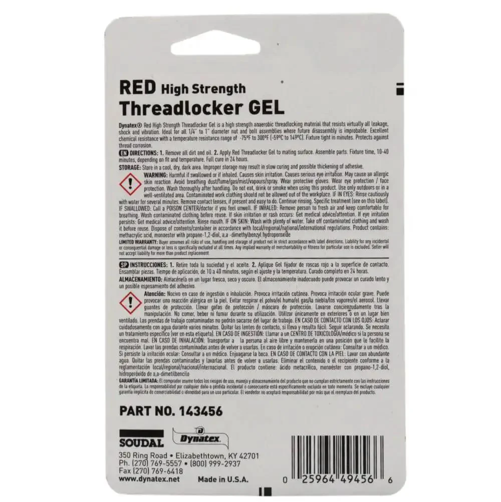 Red High Strength Gel Threadlocker For Large Fasteners, Permanent Lock, Anaerobic Adhesive That Stays Put, Vibration And Solvent Resistant, 1.20 Oz Bottle, 3 Pack - Image 9