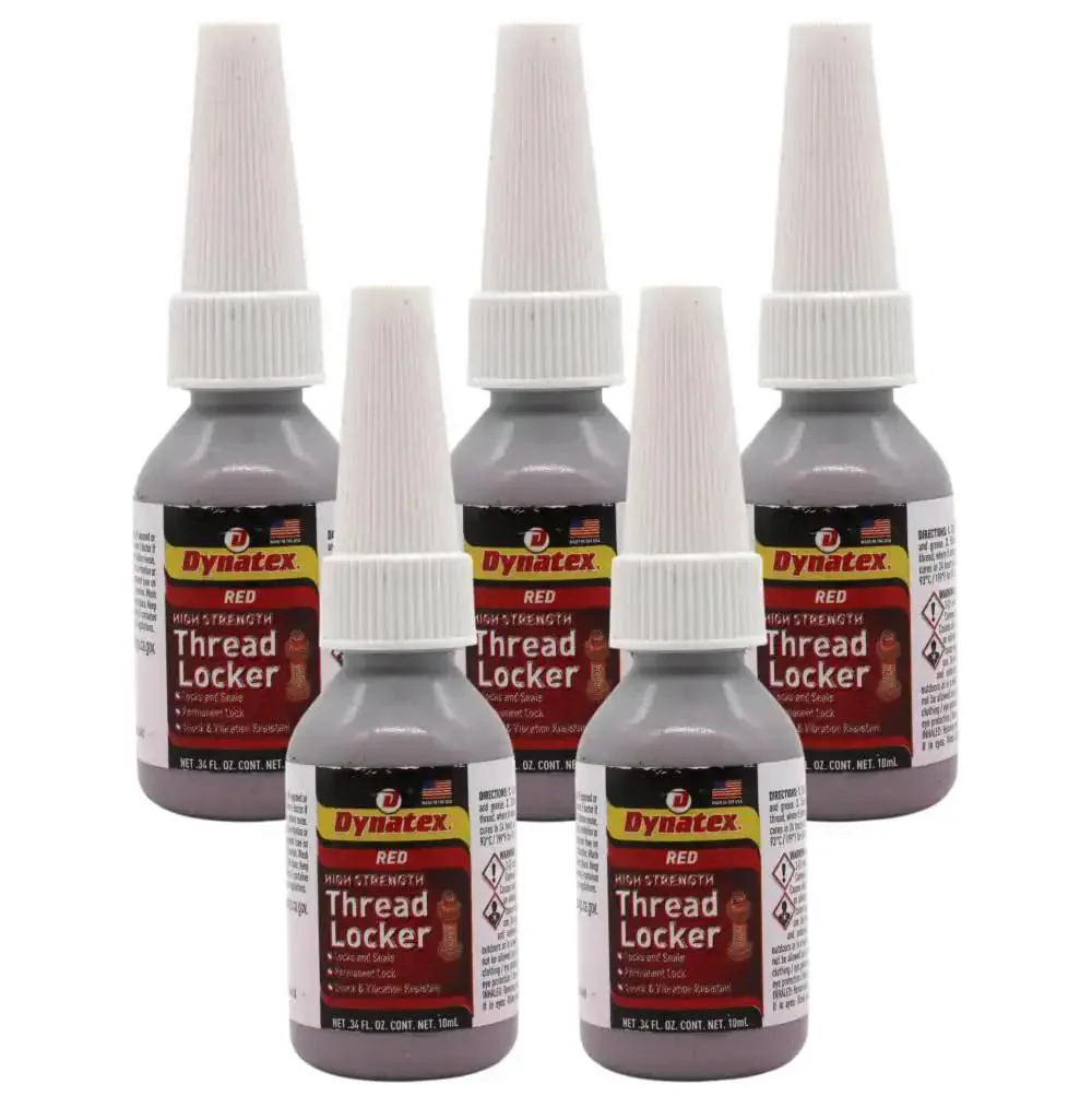 Red High Strength Permanent Thread Locker Sealant for Large Fasteners, Anaerobic Locking Compound, Vibration and Solvent Resistant, 0.34 Oz Bottle, Durable 5 Pack