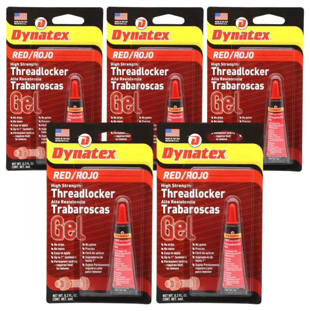 Red High Strength Thread Locker for Large Fasteners 0.20 Oz Bottle 5 Pack Permanent Anaerobic Lock That Stays Put Against Vibration and Solvents For Bolts And Studs That Will Not Back Out