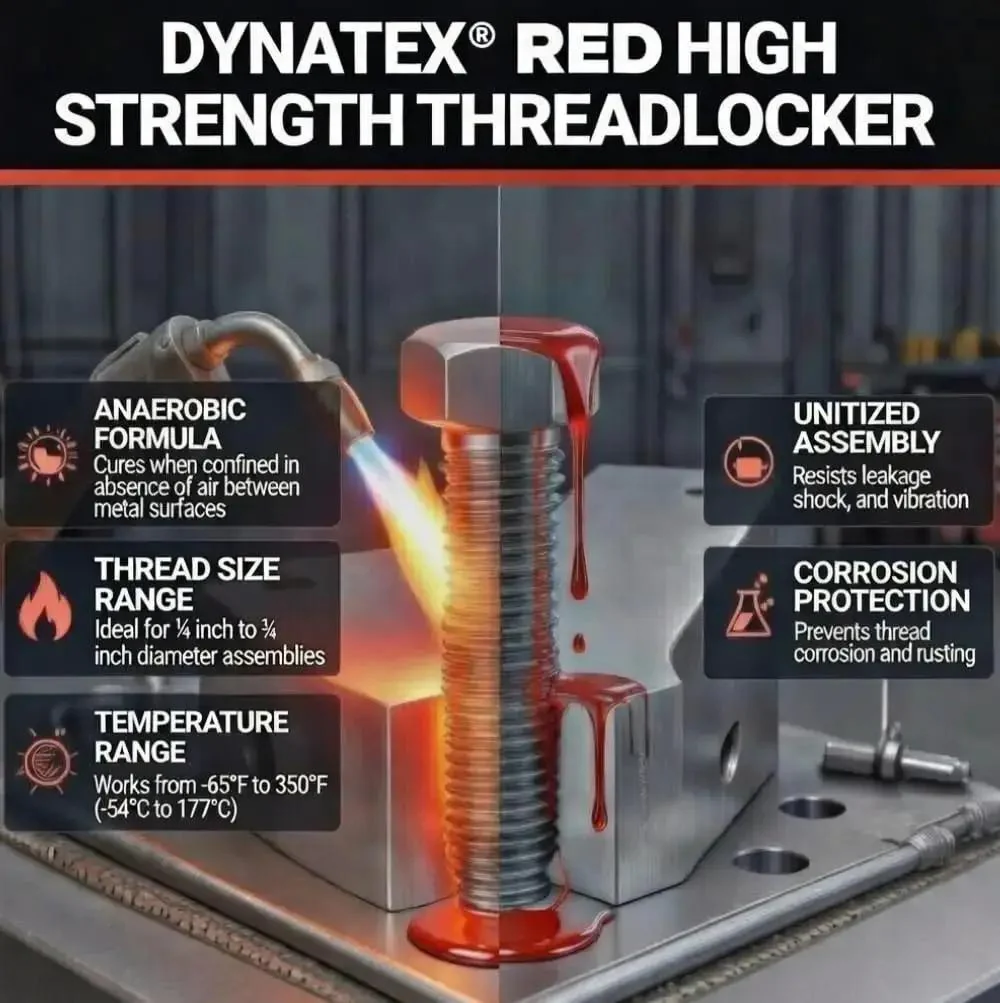 Red High Strength Threadlocker For Large Bolts 0.2 Oz Bottle Permanent Lock Anaerobic Formula Cures Between Fitting Metal Surfaces To Stop Loosening From Vibration And Solvents Ideal For Pro Grade Heavy Duty Automotive And Industrial Fasteners 6 Pack - Image 4