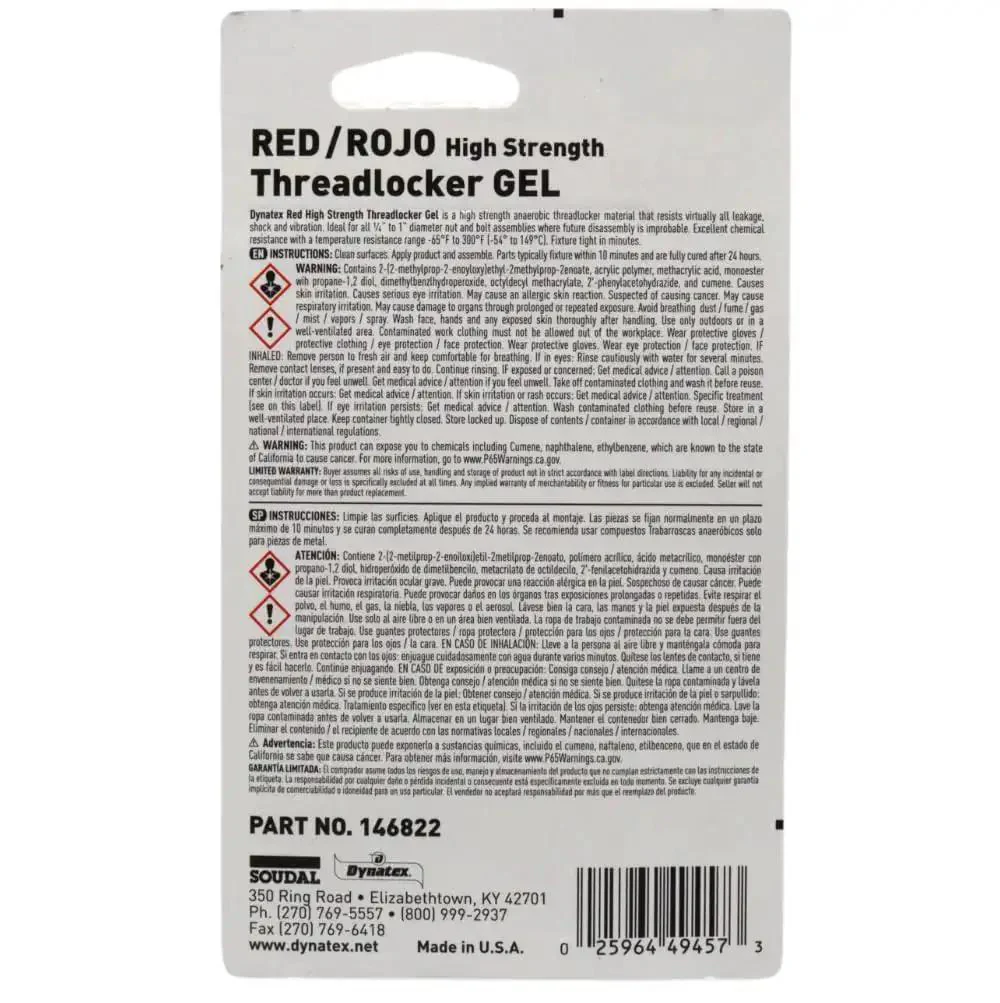 Red High Strength Threadlocker For Large Bolts 0.2 Oz Bottle Permanent Lock Anaerobic Formula Cures Between Fitting Metal Surfaces To Stop Loosening From Vibration And Solvents Ideal For Pro Grade Heavy Duty Automotive And Industrial Fasteners 6 Pack - Image 9