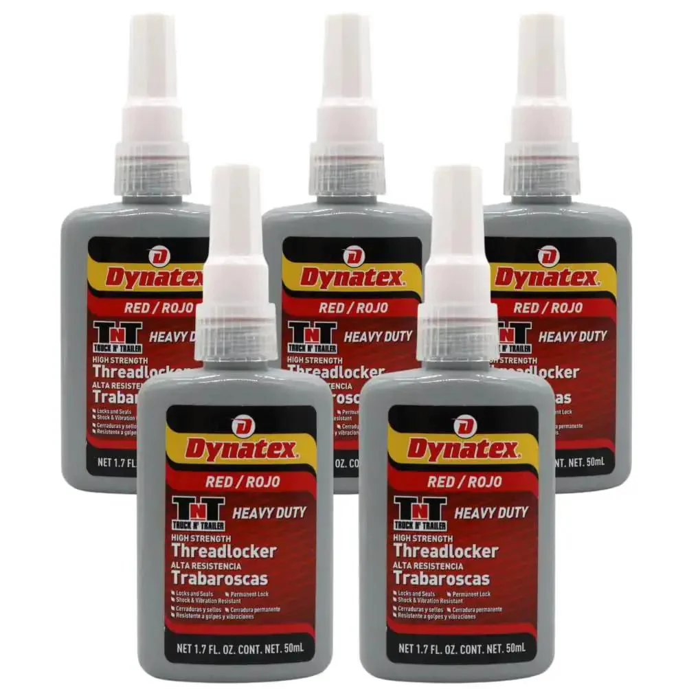 Red High Strength Threadlocker For Large Fasteners 1.70 Oz Bottle With Permanent Lock Anaerobic Formula That Cures Between Close Fitting Metal Surfaces Vibration And Solvent Resistant Ideal For Heavy Duty Bolts 5 Pack