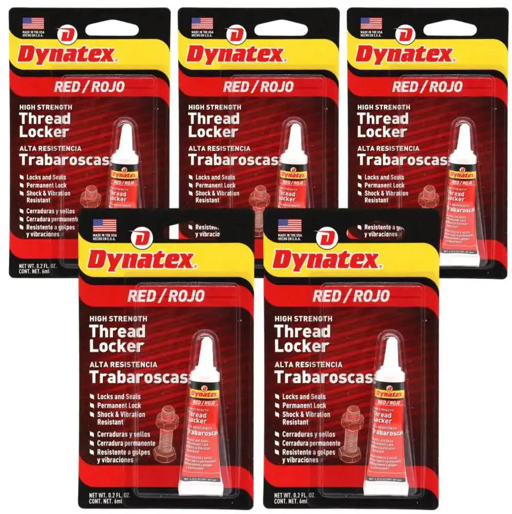 Red High Strength Threadlocker For Large Fasteners With Permanent Lock, Anaerobic Formula That Cures Between Close Fitting Metal Surfaces, Heavy Duty Vibration And Solvent Resistant 0.20 Oz Bottle, 5 Pack