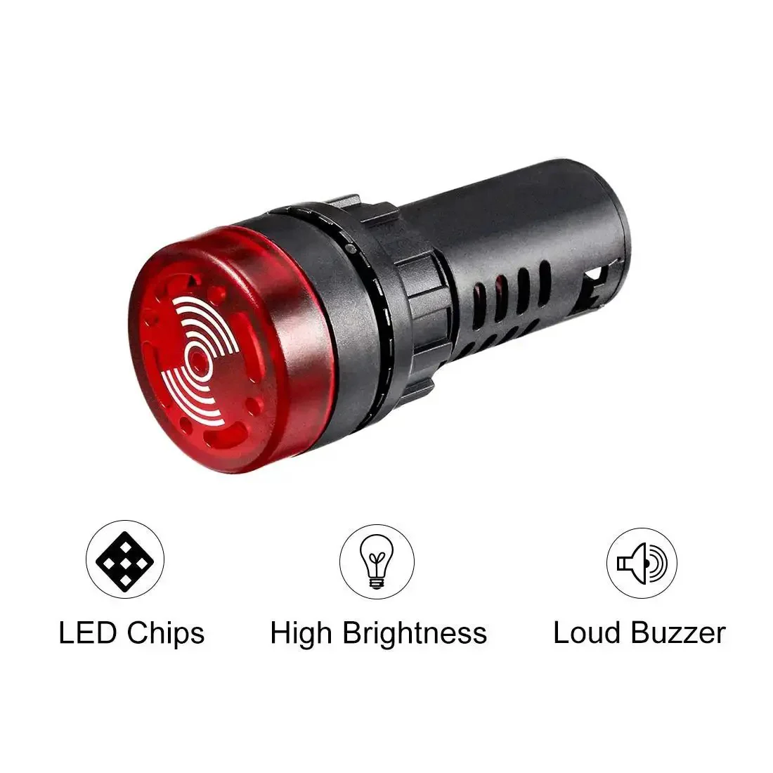 Red Indicator Light With Buzzer For 24V AC DC, 22mm Panel Mount Flashing Alarm For Electrical Control Panels, HVAC And DIY Projects, High Brightness LED, Intermittent Buzzer, Panel Lock Nut Included - Image 4