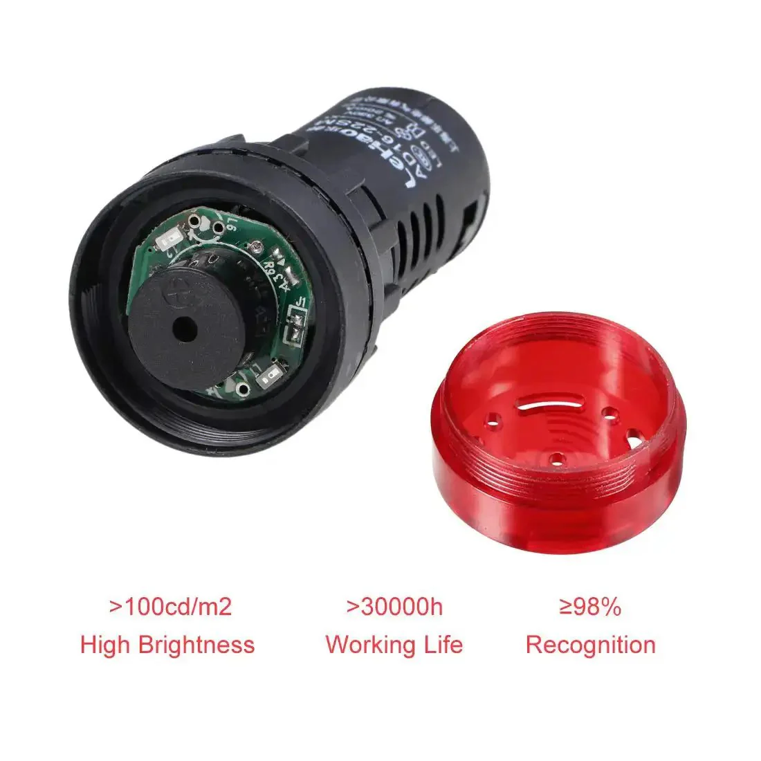 Red Indicator Light With Buzzer For 24V AC DC, 22mm Panel Mount Flashing Alarm For Electrical Control Panels, HVAC And DIY Projects, High Brightness LED, Intermittent Buzzer, Panel Lock Nut Included - Image 6