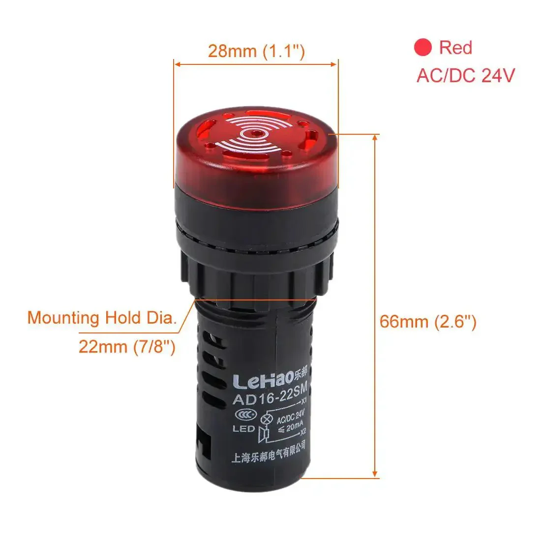 Red Indicator Light With Buzzer For 24V AC DC, 22mm Panel Mount Flashing Alarm For Electrical Control Panels, HVAC And DIY Projects, High Brightness LED, Intermittent Buzzer, Panel Lock Nut Included - Image 7