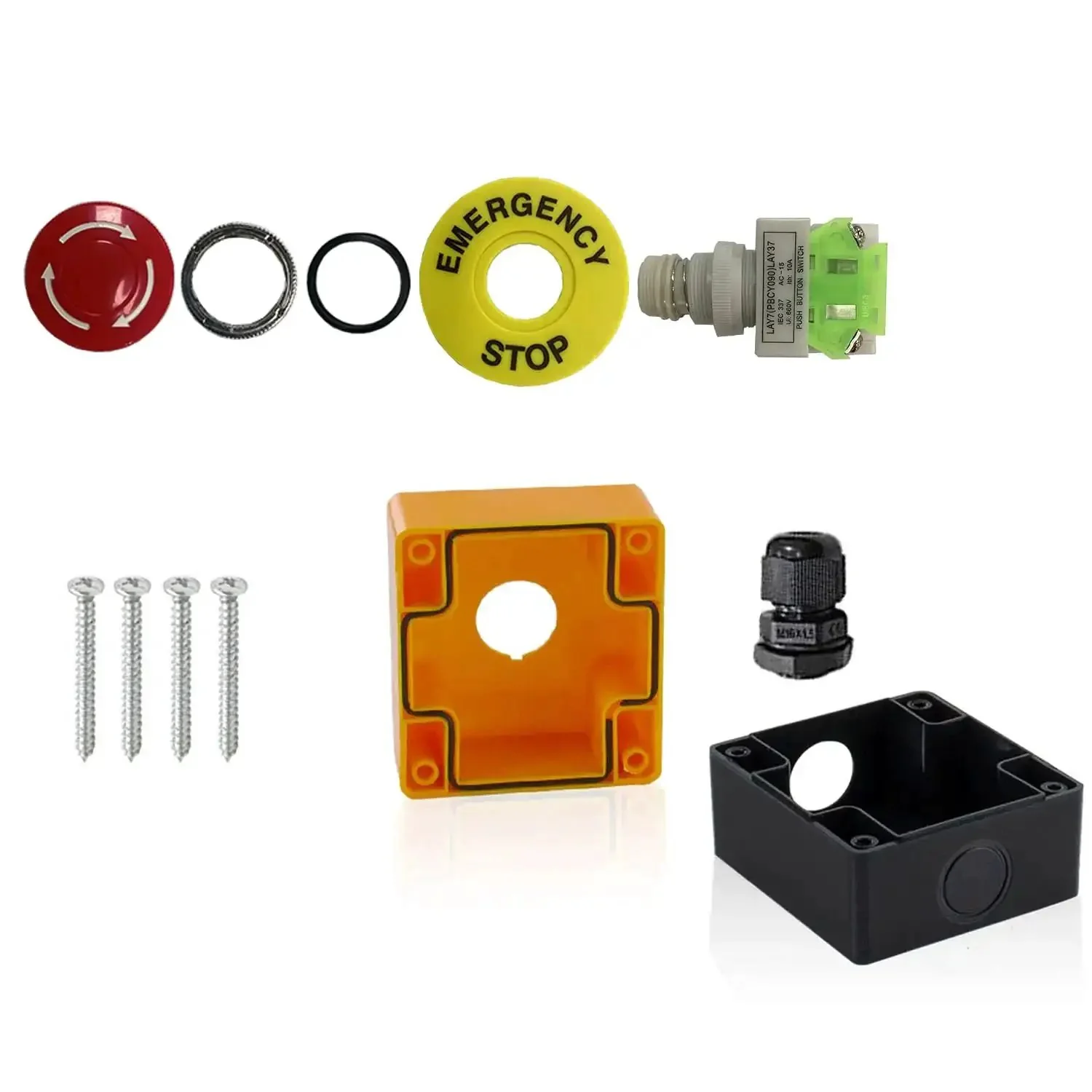 Red IP65 Waterproof Emergency Stop Push Button Switch With 1 NO 1 NC Contacts, DPST Constricting Action, 660V AC 10A, Quick Stop And Lock Mushroom Button For Workhorse Heavy Duty Machinery Control - Image 5