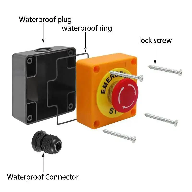 Red IP65 Waterproof Emergency Stop Push Button Switch With 1 NO 1 NC Contacts, DPST Constricting Action, 660V AC 10A, Quick Stop And Lock Mushroom Button For Workhorse Heavy Duty Machinery Control - Image 6