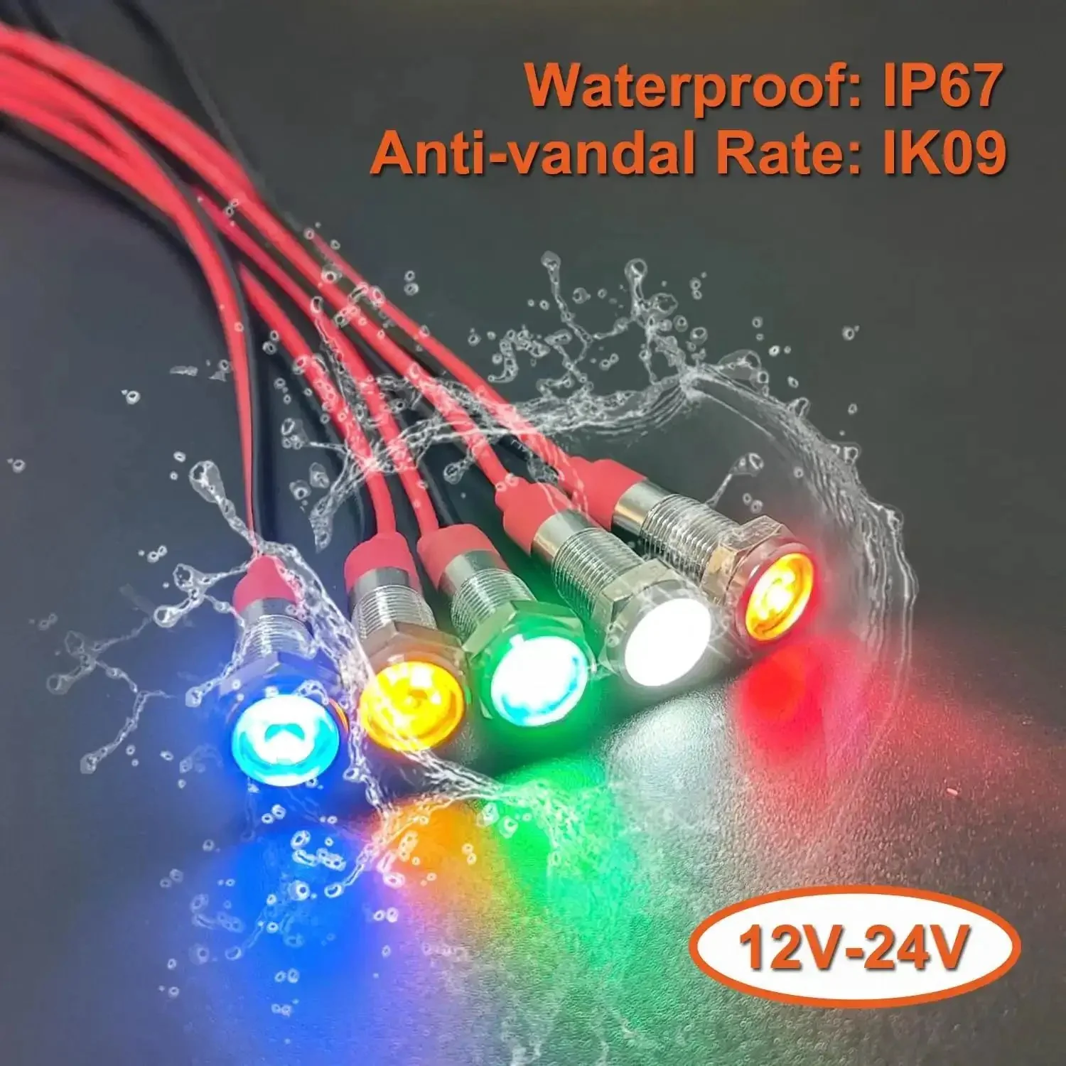 Red LED Indicator Lights 12V To 24V Energy Saving 6mm Metal Waterproof Wide Flat Head Pilot Dash Signal Lamps With Wire Pack Of 10 For Vehicles Machinery And Marine Equipment Plug And Play Easy Install - Image 3