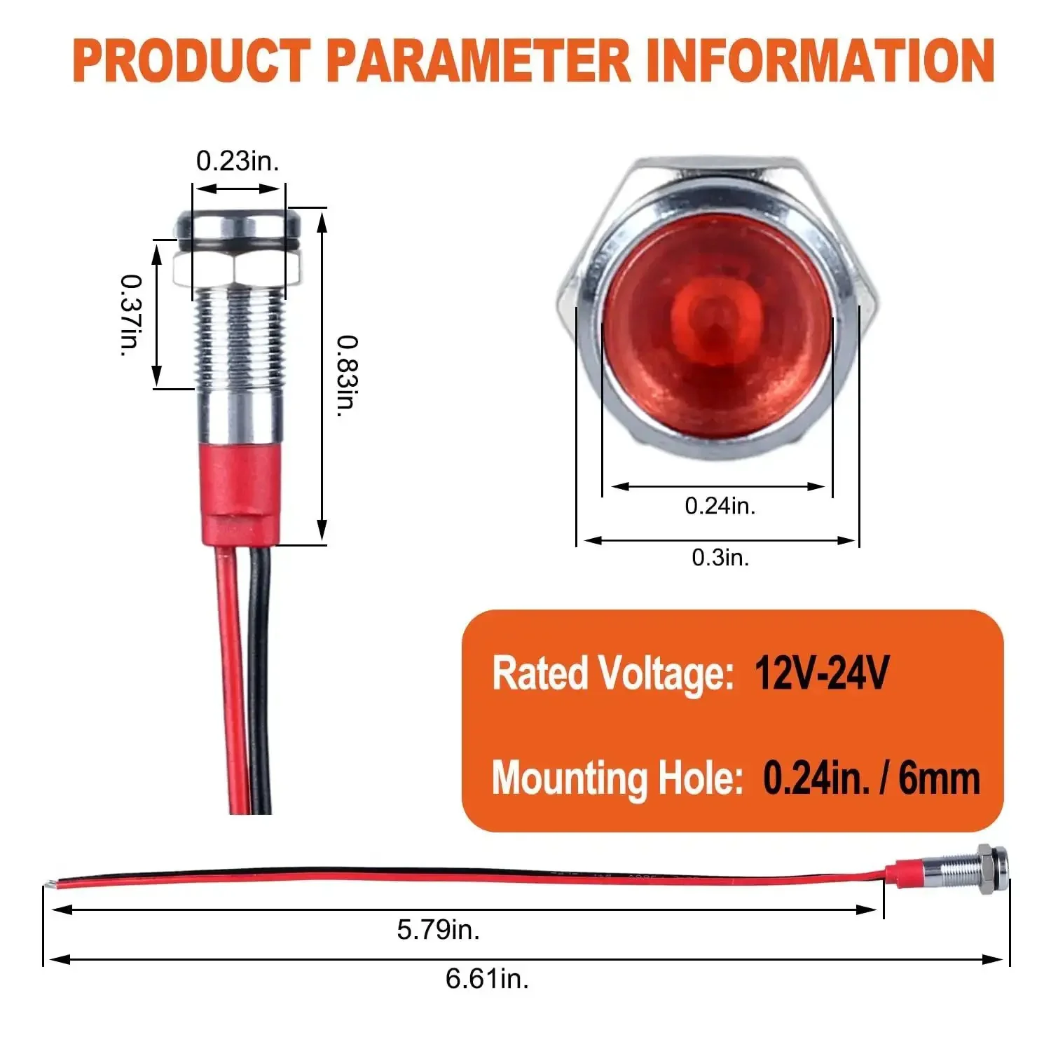 Red LED Indicator Lights 12V To 24V Energy Saving 6mm Metal Waterproof Wide Flat Head Pilot Dash Signal Lamps With Wire Pack Of 10 For Vehicles Machinery And Marine Equipment Plug And Play Easy Install - Image 5