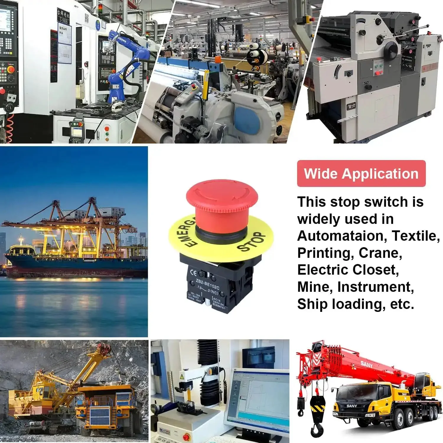Red Mushroom Emergency Stop Push Button Switch 22mm Latching 600V 10A 2NC, Beefed Up Heavy Duty Industrial Button Kit For Machinery And Automation Panels, Easy Mount With 42mm By 30.5mm By 70mm Size, Two Piece - Image 2