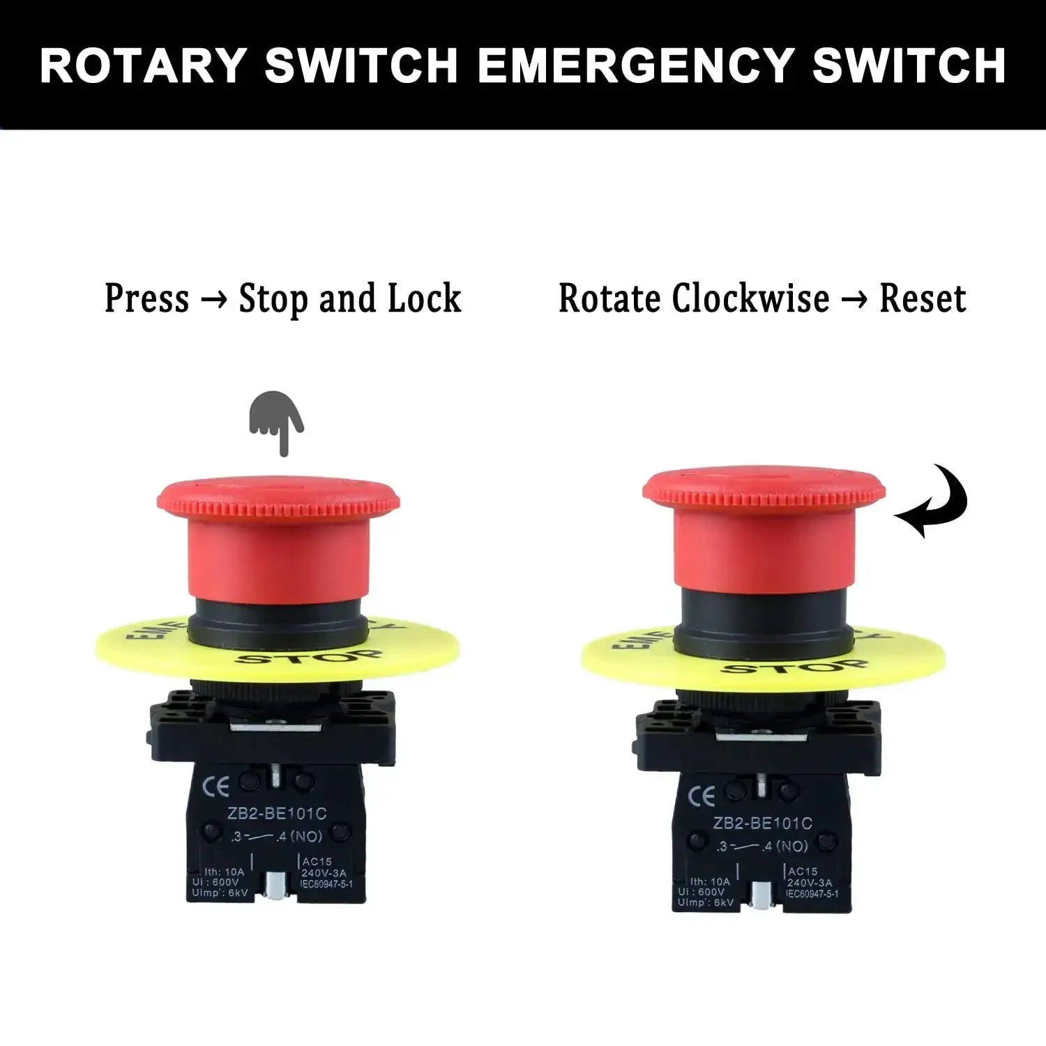 Red Mushroom Emergency Stop Push Button Switch 22mm Latching 600V 10A 2NC, Beefed Up Heavy Duty Industrial Button Kit For Machinery And Automation Panels, Easy Mount With 42mm By 30.5mm By 70mm Size, Two Piece - Image 4