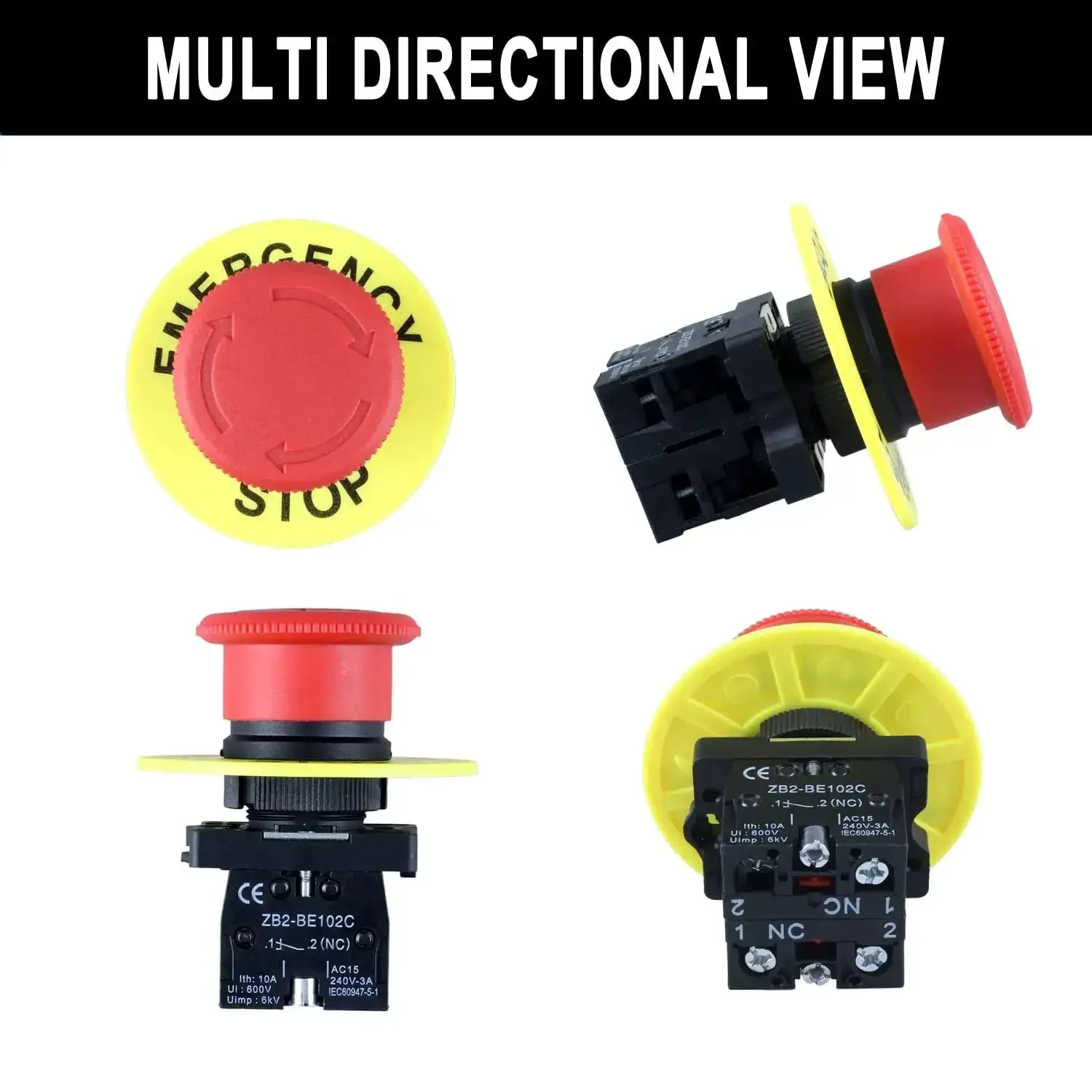 Red Mushroom Emergency Stop Push Button Switch 22mm Latching 600V 10A 2NC, Beefed Up Heavy Duty Industrial Button Kit For Machinery And Automation Panels, Easy Mount With 42mm By 30.5mm By 70mm Size, Two Piece - Image 7