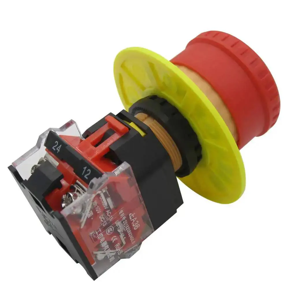 Red Mushroom Emergency Stop Push Button Switch 22mm Mount Hole 2NC Latching 600V AC 10A 40mm Button Panel Thickness Up To 6mm Ideal For Industrial Control Panels And Machinery Safety - Image 5