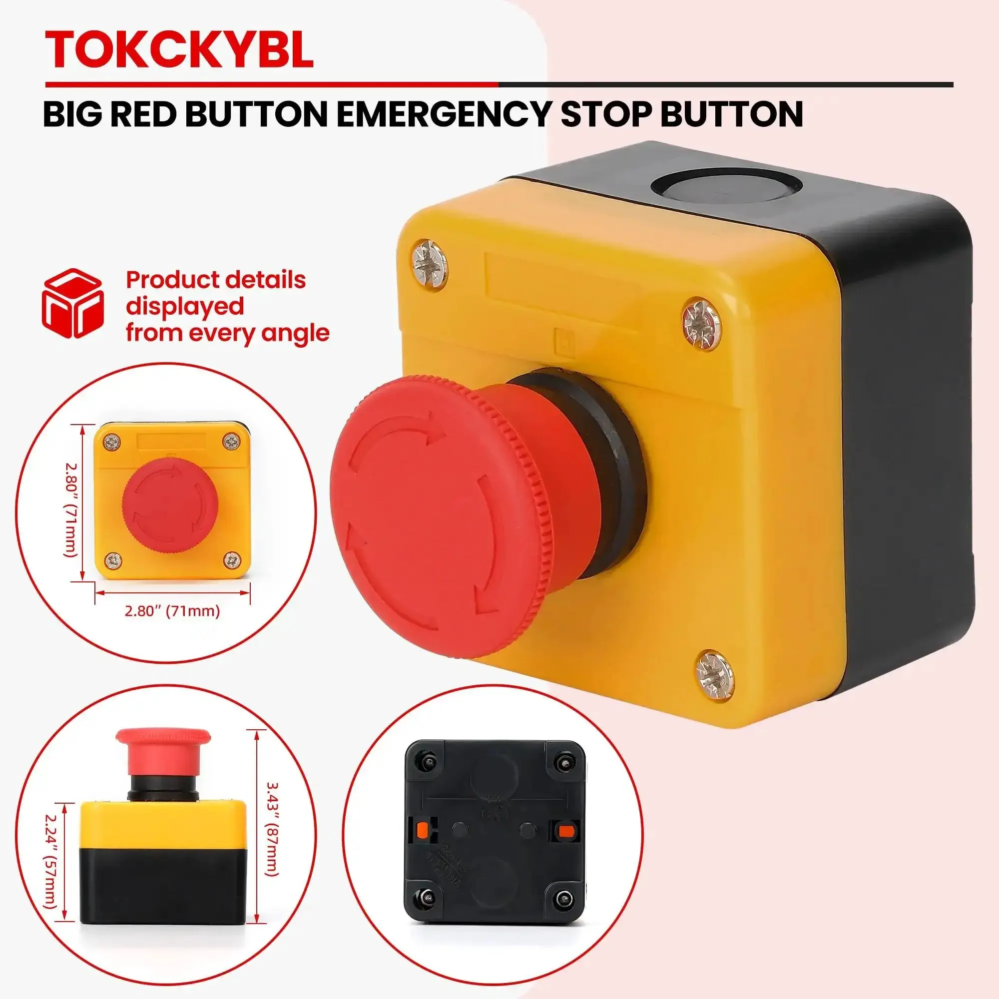 Red Mushroom Head Emergency Stop Push Button Switch With Weatherproof Enclosure, 660V 10A, IP65 Industrial E Stop, 1NO1NC, Instant Power Cutoff, Twist To Reset, Built For Rough Environments And Quick Shutdown - Image 5
