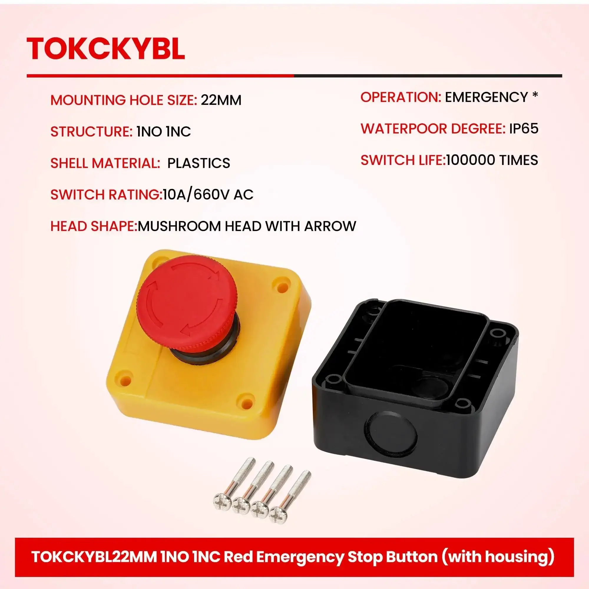 Red Mushroom Head Emergency Stop Push Button Switch With Weatherproof Enclosure, 660V 10A, IP65 Industrial E Stop, 1NO1NC, Instant Power Cutoff, Twist To Reset, Built For Rough Environments And Quick Shutdown - Image 6