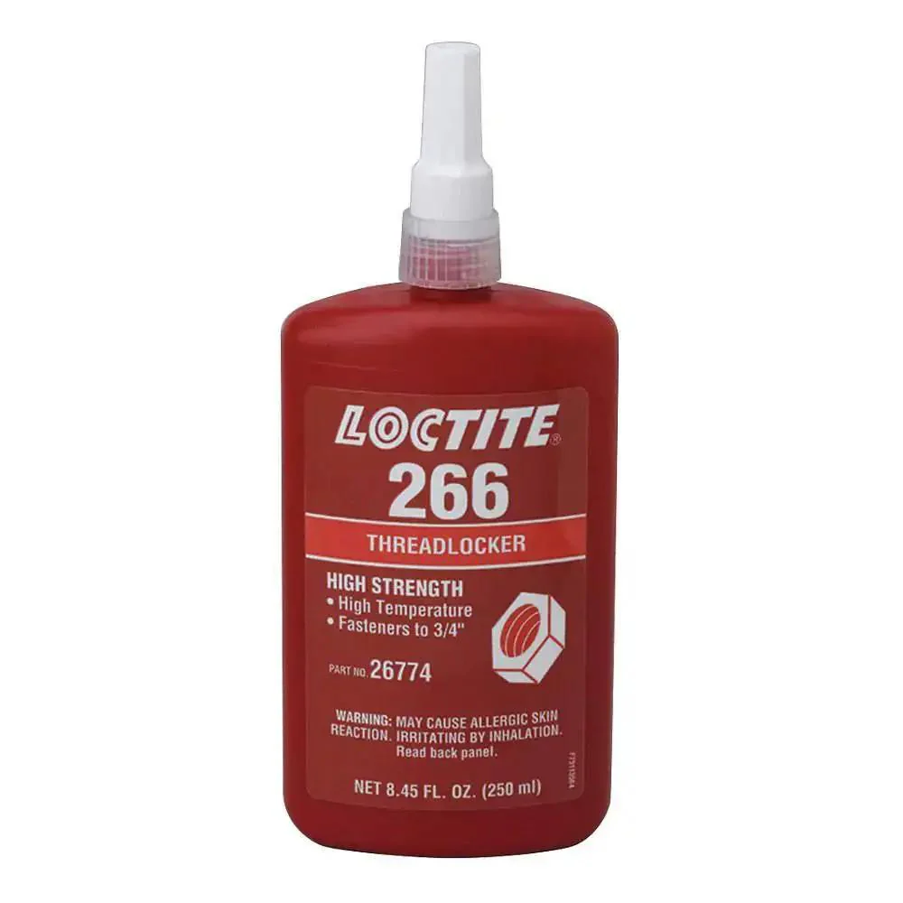 Red Orange High Temperature Thread Locker, Heavy Duty High Strength Locking Adhesive For Fasteners Up To Three Quarters Of An Inch, Resists Oil And Mild Contamination, 450 F Heat Rating, 250 mL Bottle
