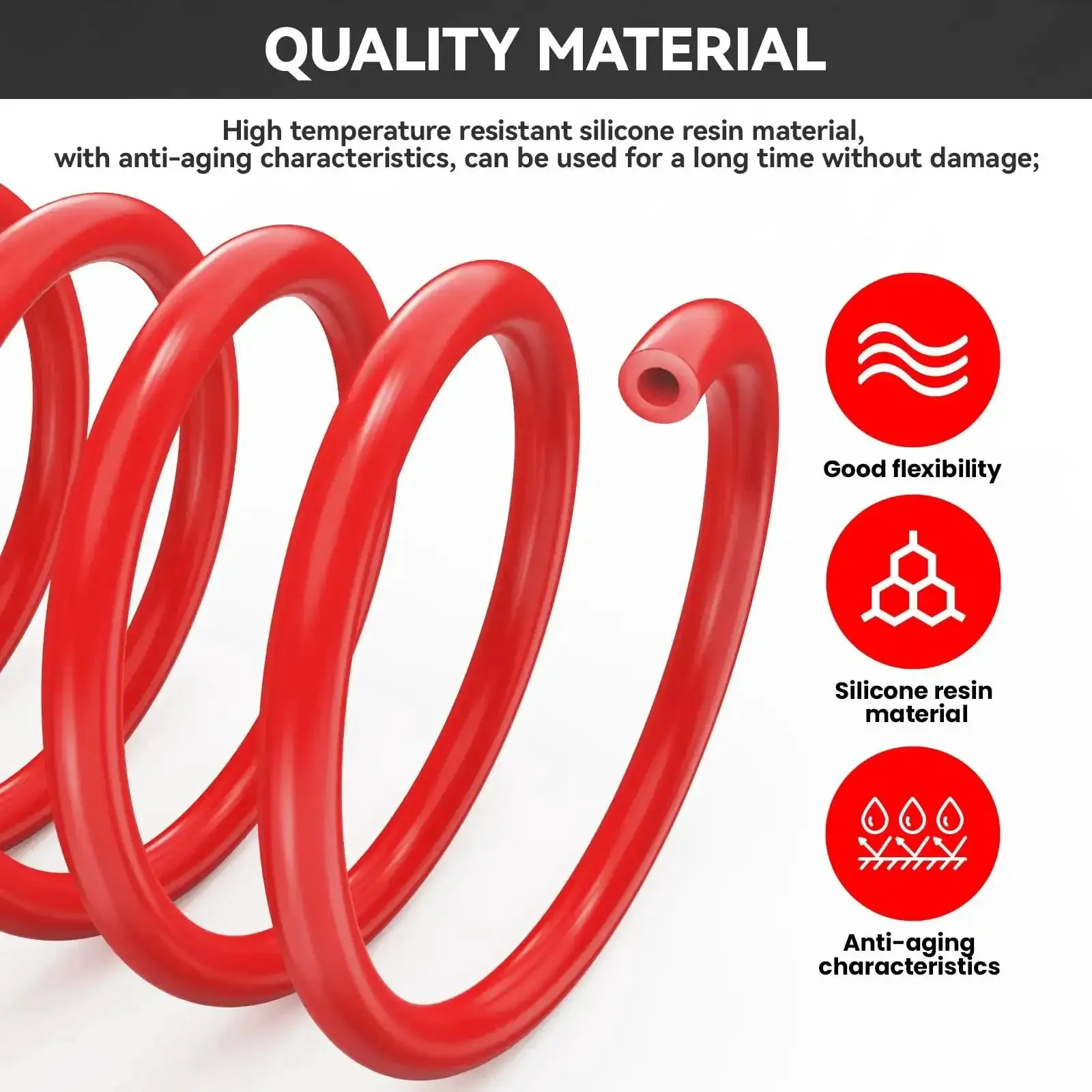 Red Silicone Vacuum Hose Kit 6 Piece Multi Size Tubing Set With One Eighth Inch To Three Eighths Inch For Auto Engine Air And Water Applications Durable Heat Resistant Flexible Rubber Hoses - Image 6