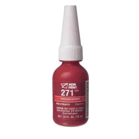 Red Threadlocker 271 High Strength Liquid Adhesive, 10 ML Bottle For Fasteners Up To 1 Inch, Begins To Harden In About 10 Minutes, Gap Fill 0.007 In, Permanent Lock For Heavy Duty, Vibration Prone Assemblies