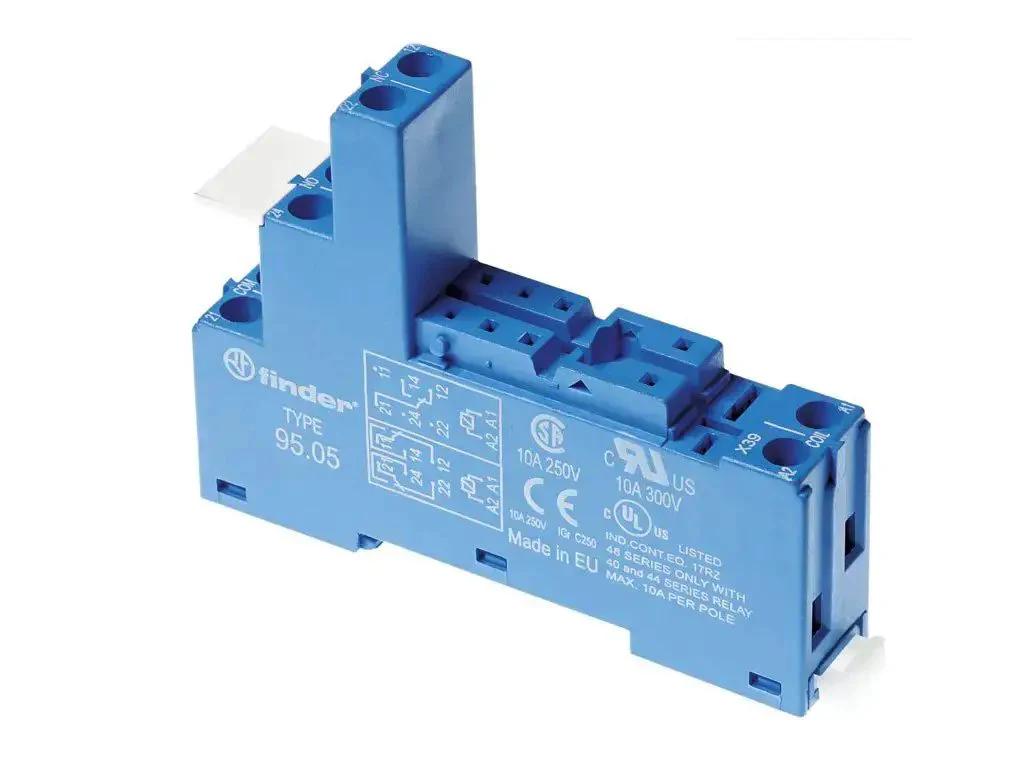 Relay Socket With Cage Clamp Terminals For Panel Or DIN Rail Mount, 8 Pin, 5 mm Pitch, 10 A, 250 V, Blue, Compatible With 40.51-40.52 And 40.61 Relay Series