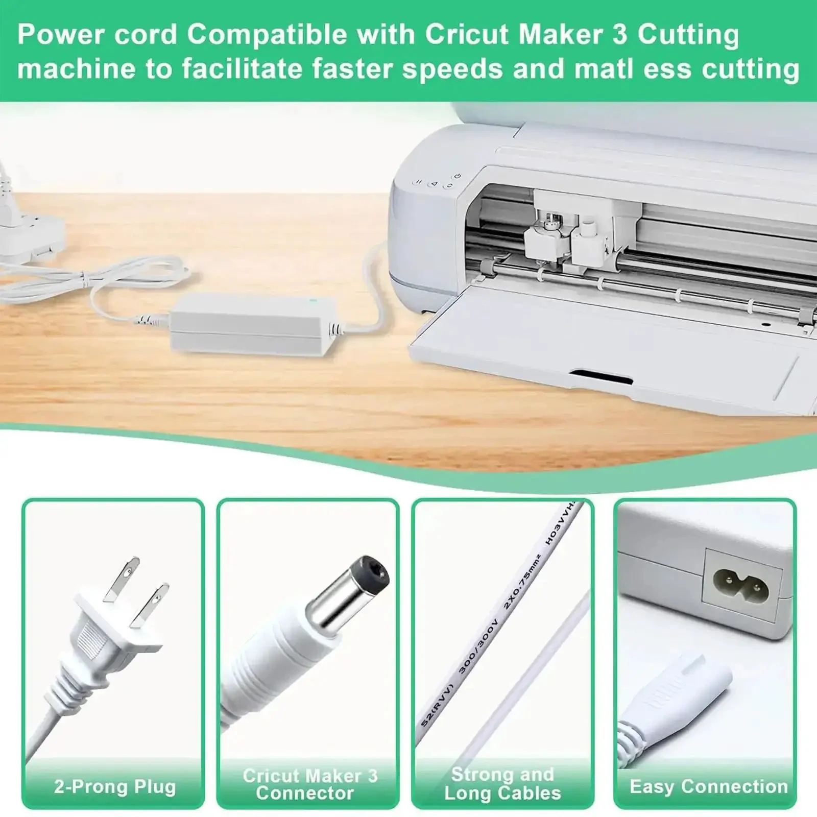 Replacement 24V DC Power Cord For Cricut Maker 3 Cutting Machine, 100-240V 50/60Hz Input, White Power Adapter Cable, Durable, Easy Install, Compatible With Cricut Maker 3 - Image 8