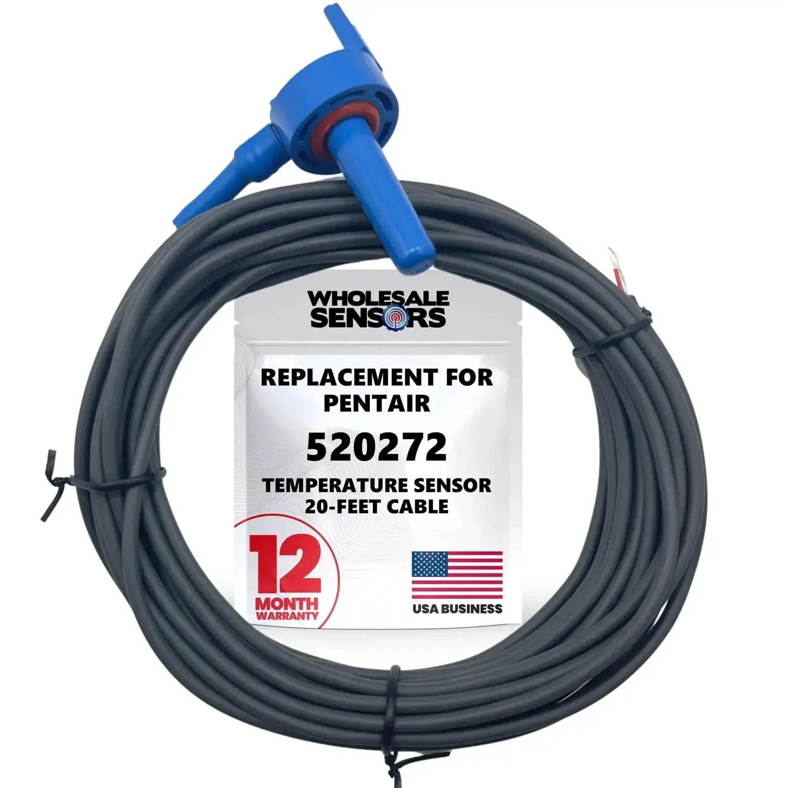 Replacement 520272 Air Water Solar Temperature Sensor With 20 Feet Cable For Pool And Spa, Compatible With IntelliTouch And EasyTouch Controllers, 12 Month Warranty, Budget Friendly And Easy Install