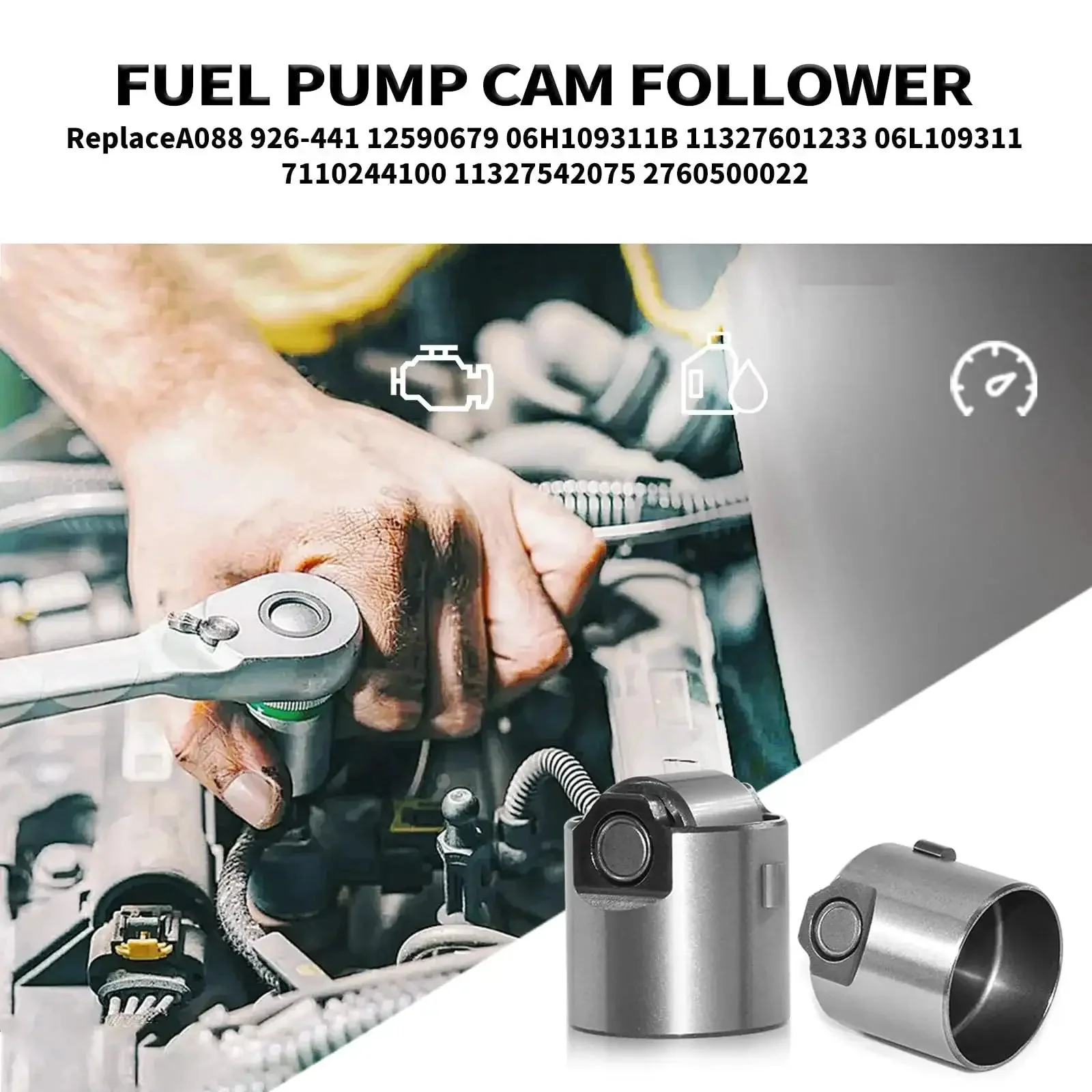 Replacement Beefed Up High Pressure Fuel Pump Cam Follower Kit For 2.0L 2.4L 3.0L And 3.6L Engines Fits Buick LaCrosse Cadillac XTS Chevrolet Equinox Traverse GMC Acadia Terrain Durable OE Spec Cam Tappet - Image 2