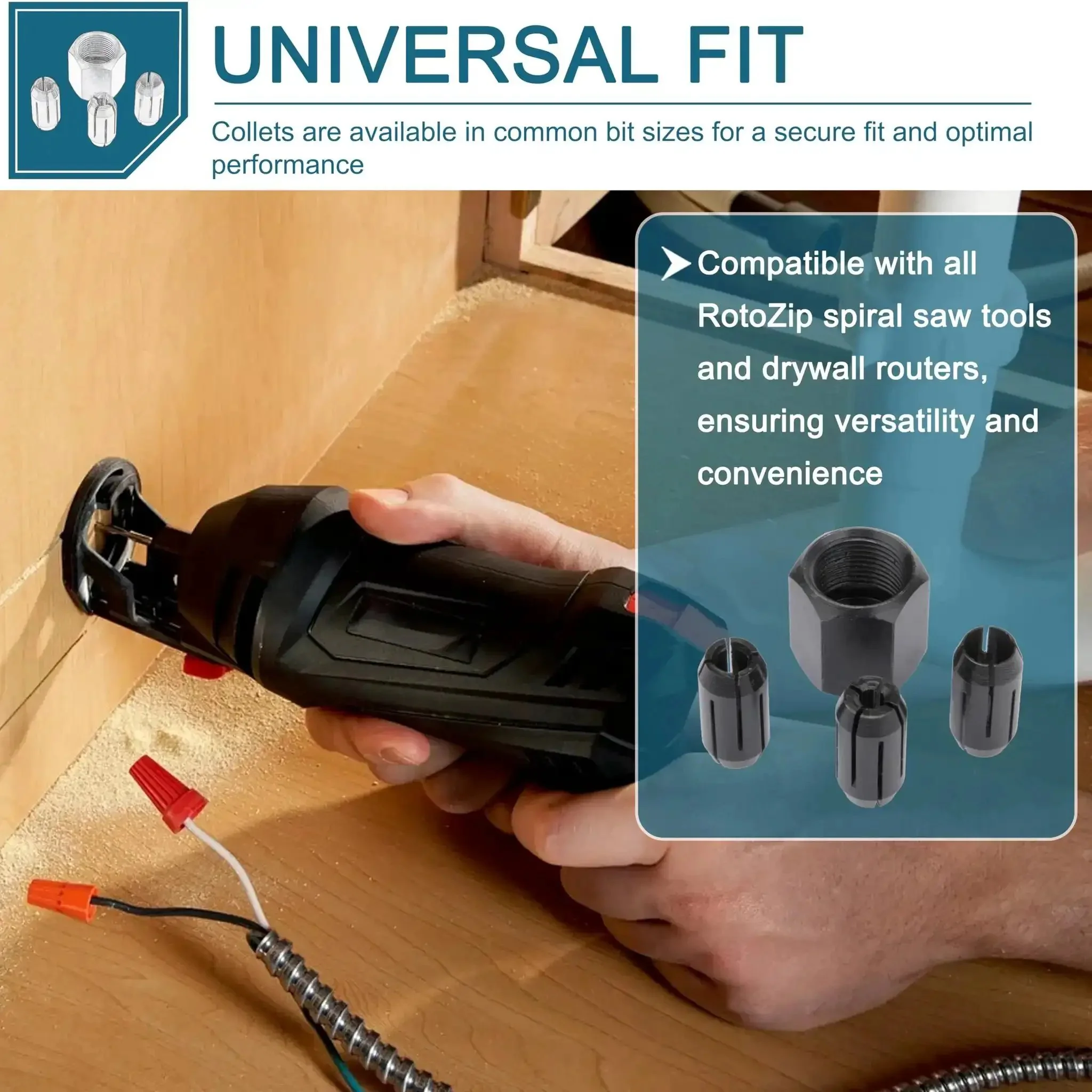 Replacement Collet And Nut Kit For RotoZip Spiral Saw Tools And Drywall Routers Includes One Eighth Inch Collet One Five Thirty Second Inch Collet And One Quarter Inch Collet With Nut - Image 4