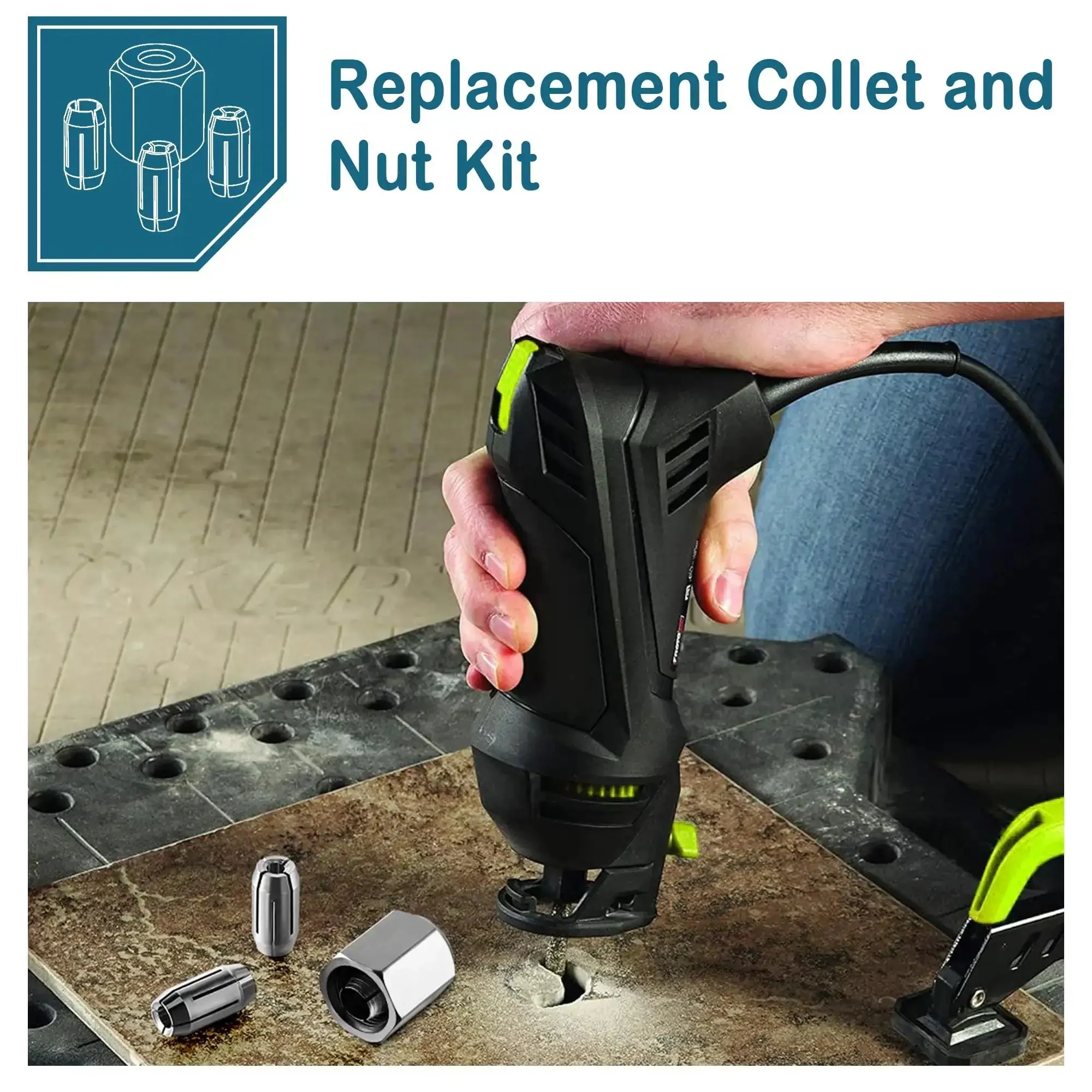 Replacement Collet And Nut Kit For Spiral Saws And Drywall Cutout Tools Works With CN1 And DEWALT Tools Includes One Eighth Inch One Thirty Second Inch And One Quarter Inch Collets And One Nut Silver Finish Quick Fit For DIY And Pros - Image 5