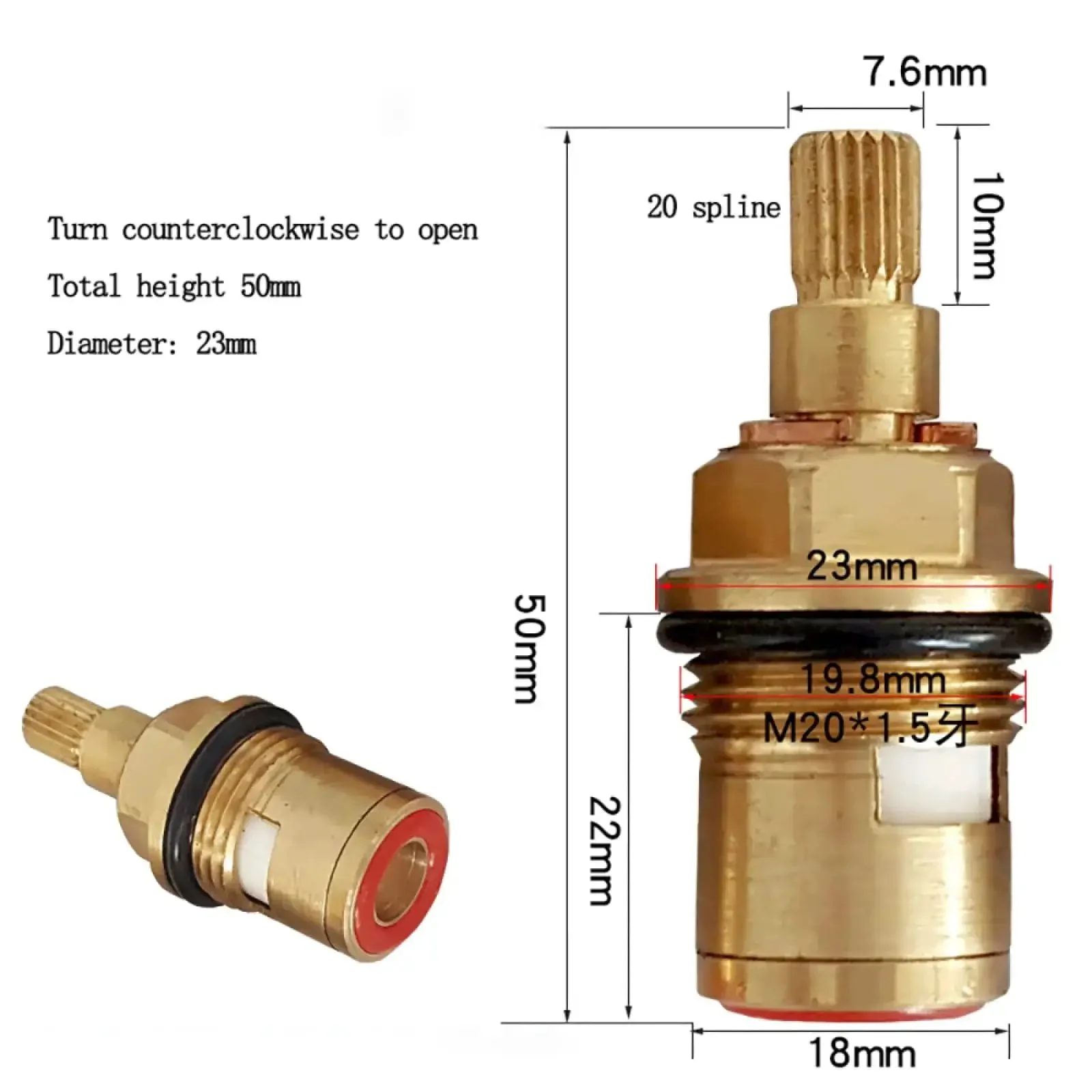 Replacement Faucet Cartridge With Ceramic Disc For Double Handle Kitchen And Bathroom Taps Quarter Turn Operation Three Quarter Inch BSP Thread 20 Spline No Fuss Install Durable Valve Replacement For Leaky Or Worn Out Taps - Image 2