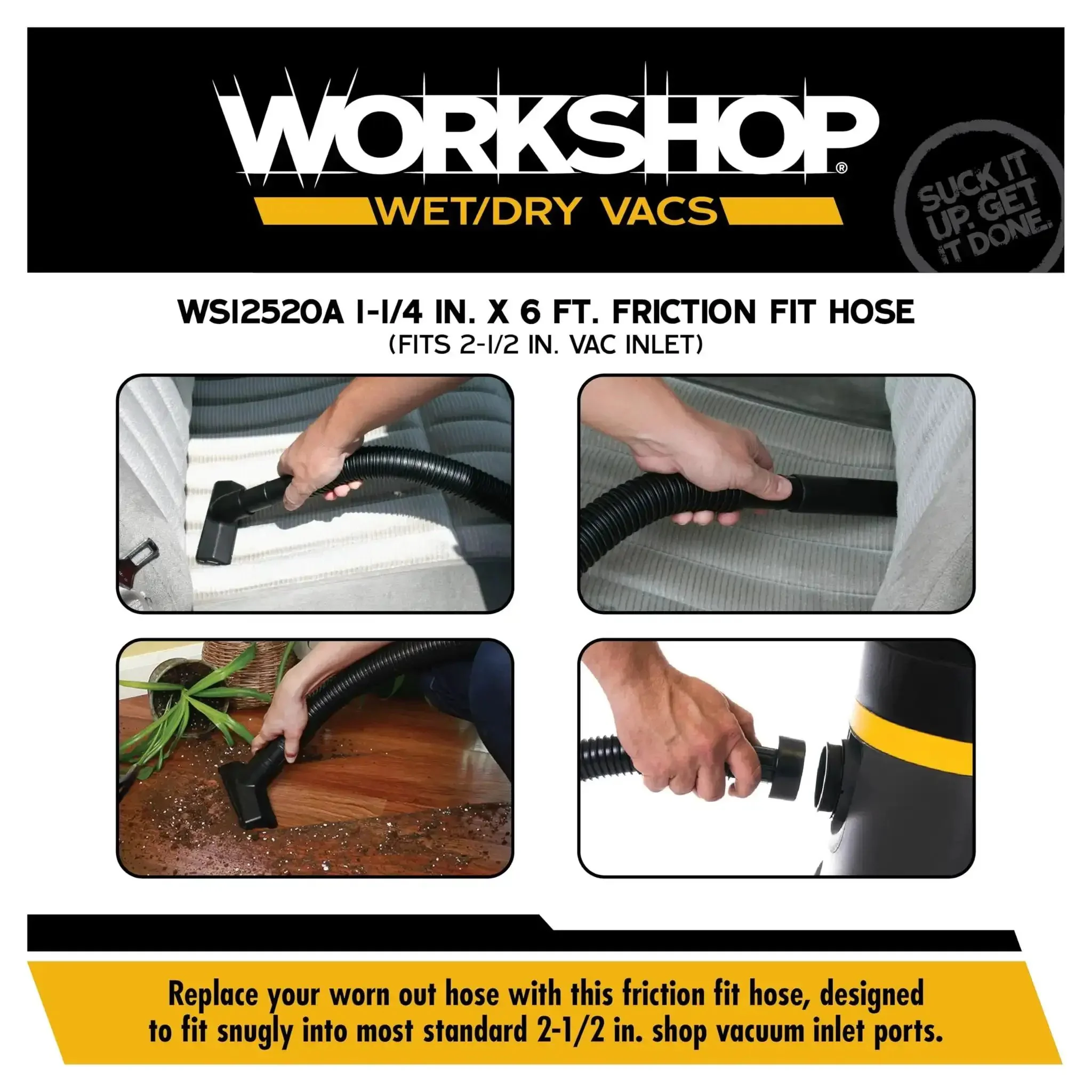 Replacement One And A Quarter Inch Six Foot Friction Fit Vacuum Hose For Wet Dry Shop Vacuums Flexible Accessory Compatible With Most Two And A Half Inch Inlets For Easy Reach In Tight Spaces - Image 7
