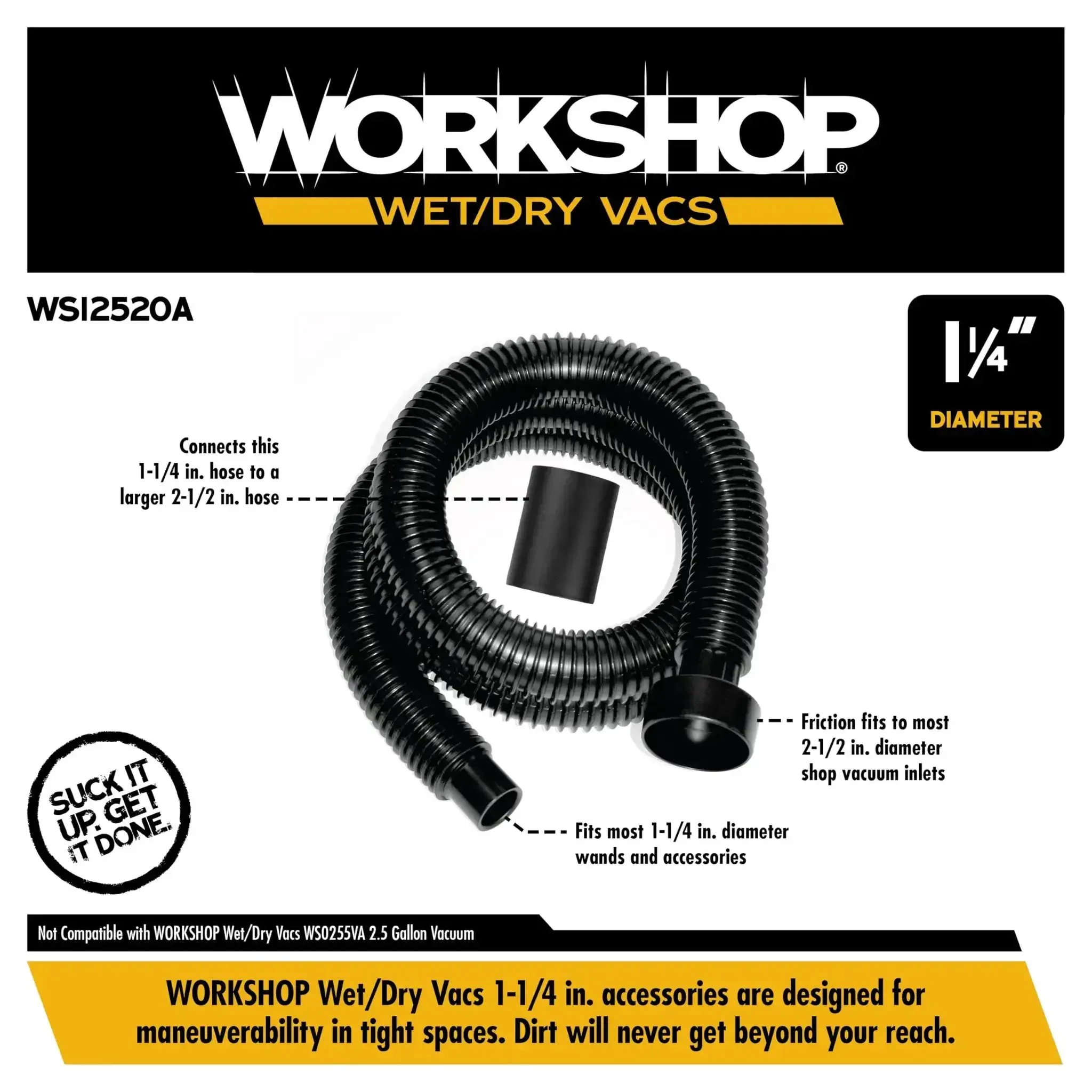 Replacement One And A Quarter Inch Six Foot Friction Fit Vacuum Hose For Wet Dry Shop Vacuums Flexible Accessory Compatible With Most Two And A Half Inch Inlets For Easy Reach In Tight Spaces - Image 8