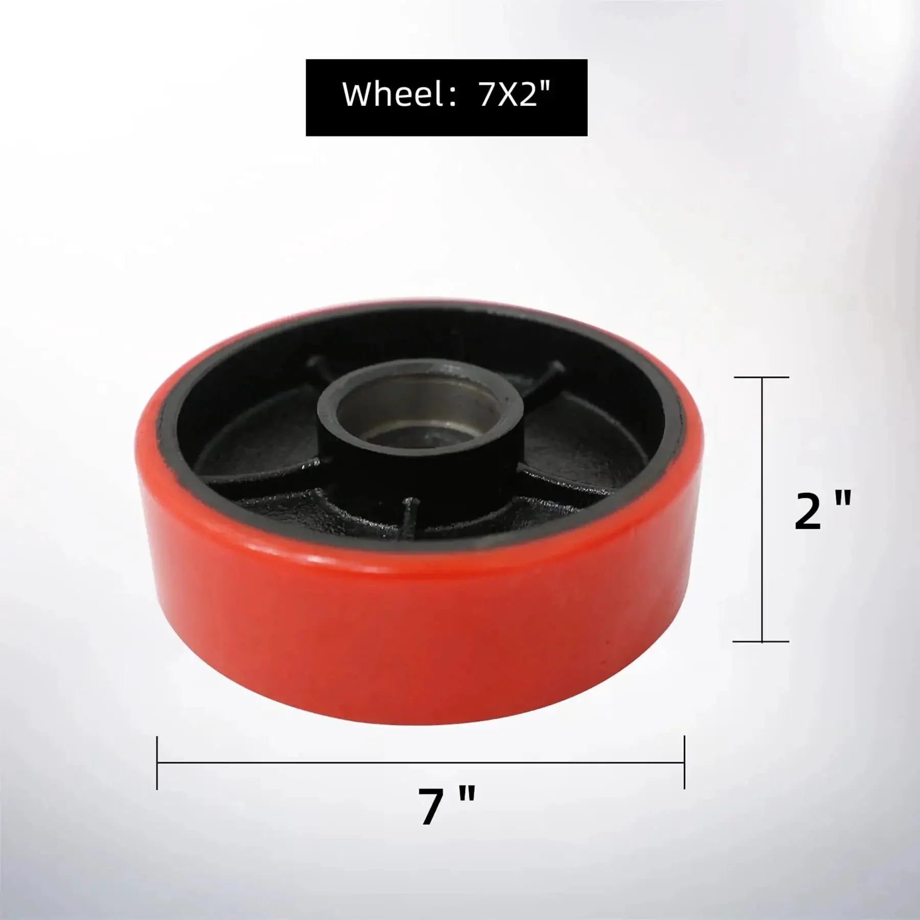 Replacement Pallet Jack Wheel Set 7x2 Inch Red Polyurethane Rollers Pair For Manual Pallet Trucks With 6204 Bearings 20mm ID 47mm OD Two Inch Hub Length - Image 3