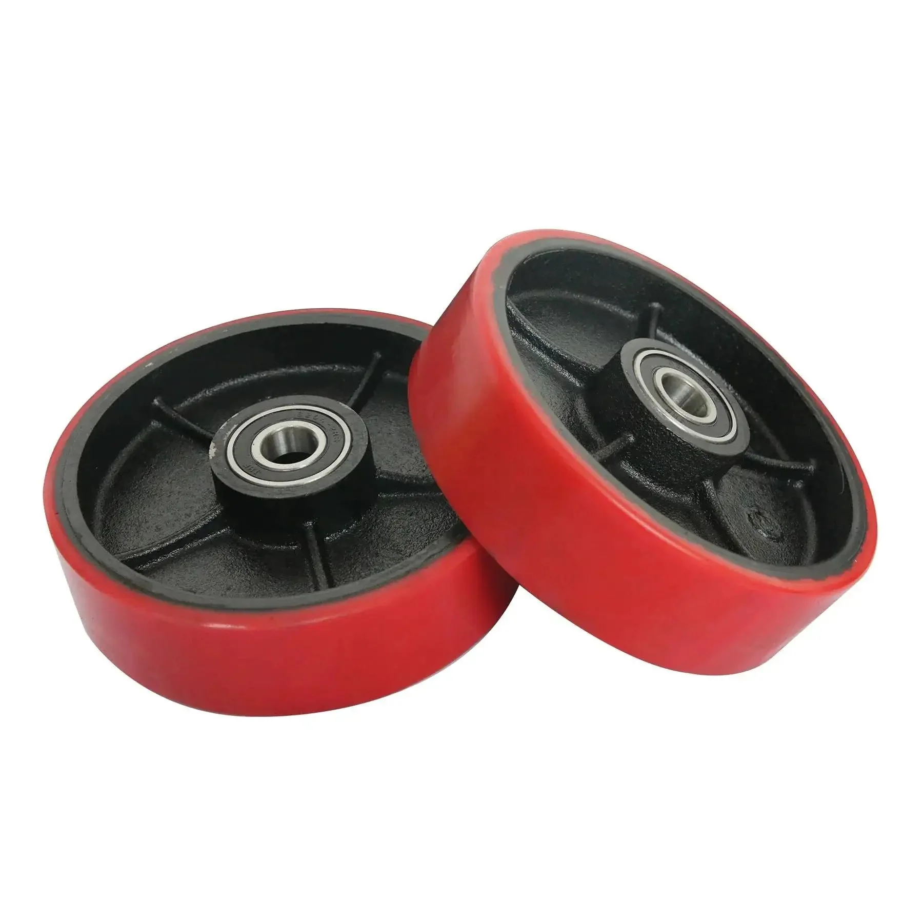 Replacement Pallet Jack Wheel Set 7x2 Inch Red Polyurethane Rollers Pair For Manual Pallet Trucks With 6204 Bearings 20mm ID 47mm OD Two Inch Hub Length - Image 4