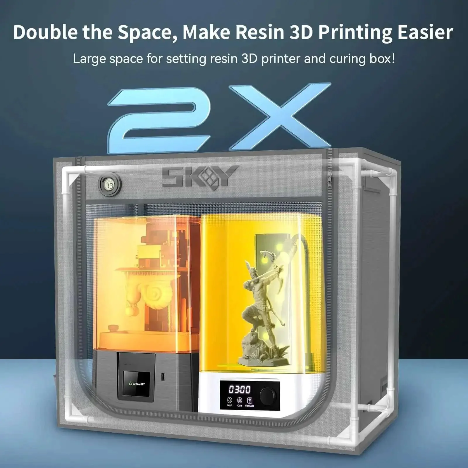 Resin 3D Printer Enclosure With Ventilation Kit And LED Light For Odor Control Dustproof And Noise Reduction Double Space Home Workshop Ready Enclosure Fits Two LCD Resin UV Printers Up To 33 x 18.9 x 28.7 Inches - Image 7