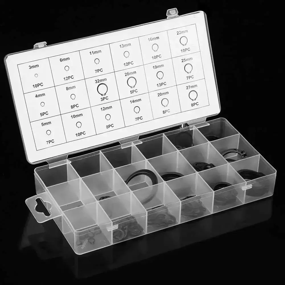 Retaining Ring Circlip Kit With 18 Sizes And 150 Pieces Boxed Set For Easy Secure Snap Installations And Long Lasting Metal Wear Resistant Performance - Image 2