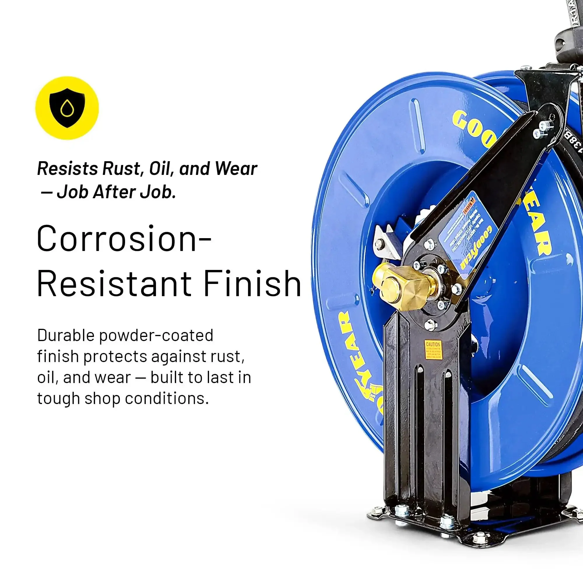 Retractable Oil Hose Reel One Half Inch By Fifty Feet Premium Steel Construction Heavy Duty Industrial Spring Driven With Dual Arm And Pedestal SAE 100R1AT Hose Max 2320 PSI - Image 2