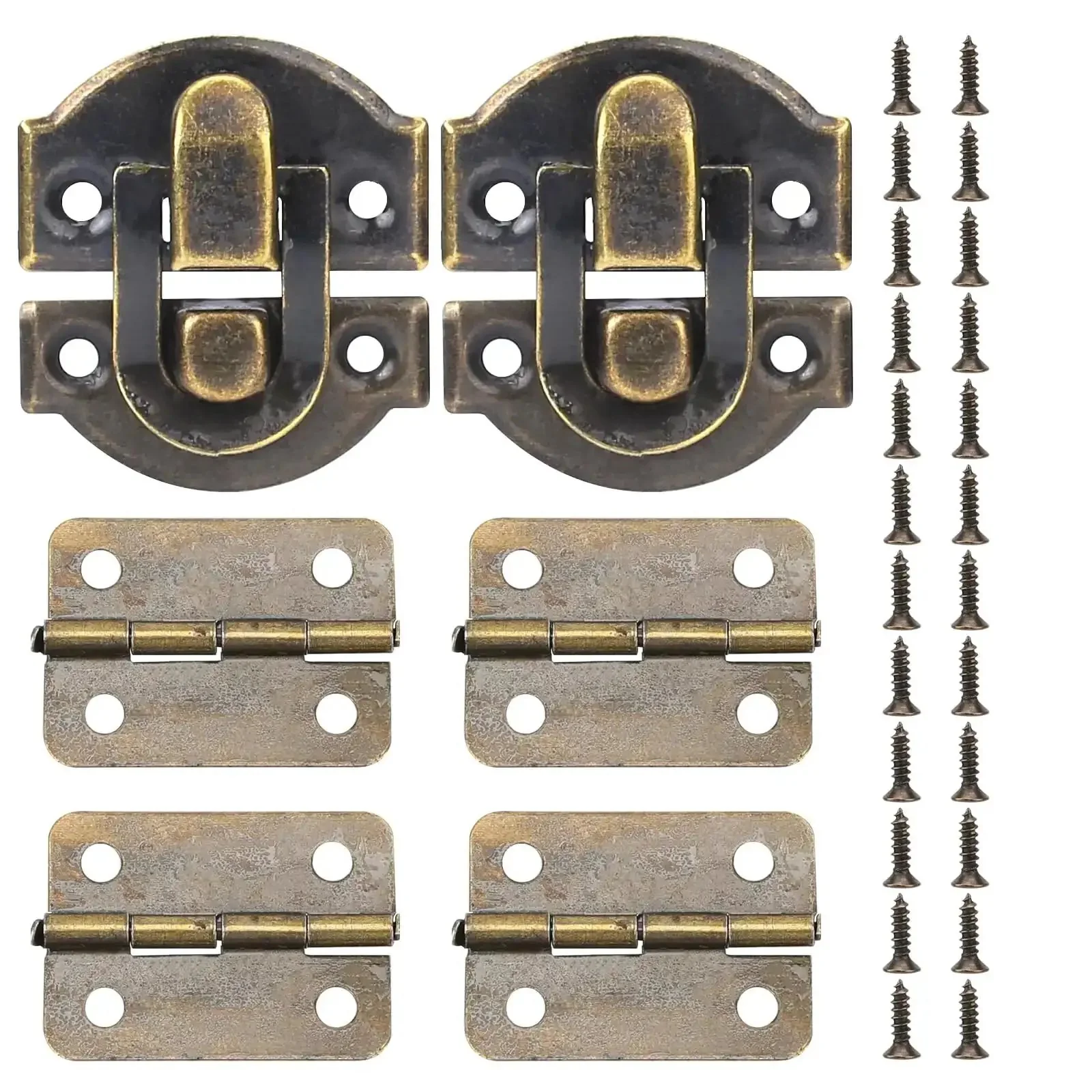 Retro Bronze Box Hinges And Latch Kit With Screws For Jewelry Boxes And Small Cabinets, DIY Craft Set With Two Antique Hasp Latches, Four Small Rectangular Hinges, And 24 Matching Screws For Easy Repair