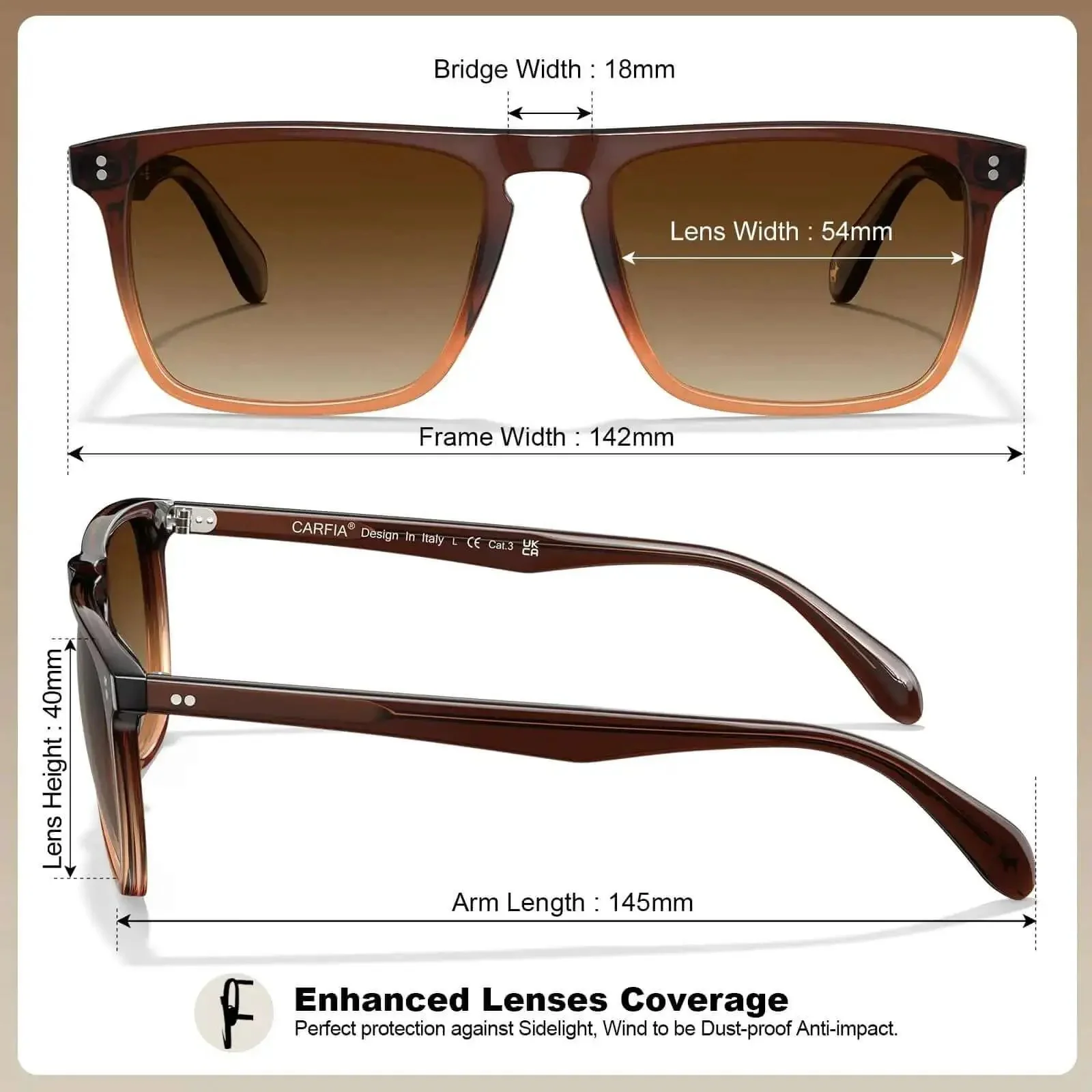 Retro Polarized Sunglasses For Men With UV Protection Dope Hand Crafted Acetate Frame Classic Rectangular Style Fashionable Cool Sun Glasses Crystal Coffee - Image 8