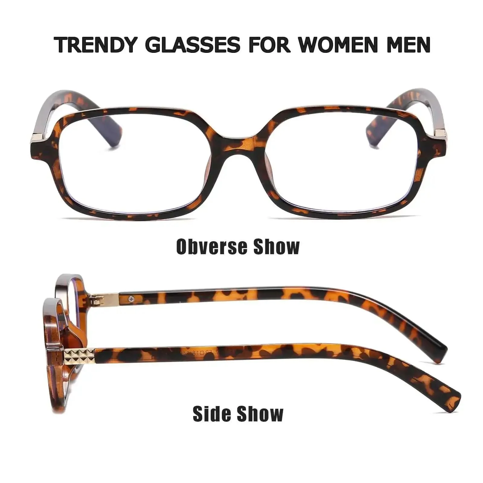 Retro Rectangle Blue Light Glasses For Women And Men, Leopard Print Tortoise Shell Frames With Blue Light Blocking Lenses, Small Square Vintage Eyewear, Cute Everyday Eyeglasses For Screen Time - Image 4