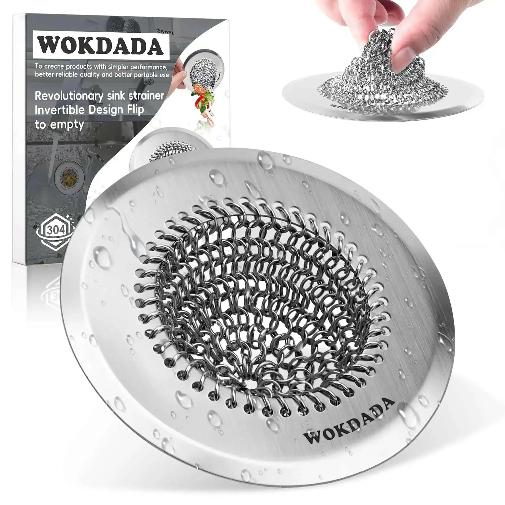 Reversible Chain Mesh Sink Strainer For Effortless Clean Up And Debris Catcher Large Capacity No Clog 304 Stainless Steel Rust Proof Handmade Kitchen Accessory That Makes Cleanup A Breeze