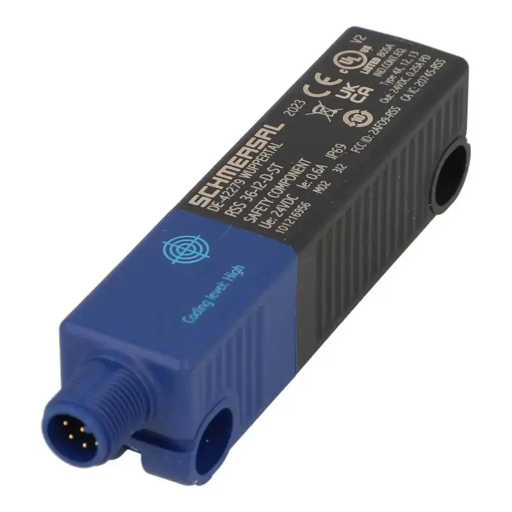 RFID Safety Sensor With 2 PNP Outputs, Compact M12 8Pin Connector, SIL3 PL e Certified, IP65 IP67 IP69 Protection, 27x108x35 mm Body, 10 mm Sensing Distance, 20 mm Misalignment Tolerance, Tamper Proof Guard Monitoring, Actuator Sold Separately