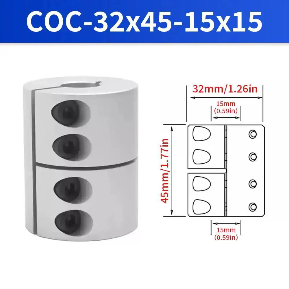 Rigid Clamp On Motor Shaft Coupling 32mm Diameter 45mm Length 15mm To 15mm Bore Aluminum Alloy Shaft Connector For 3D Printer CNC Machine And Servo Motor Easy Install Lightweight Heavy Duty Anti Corrosive High Speed Drive - Image 7