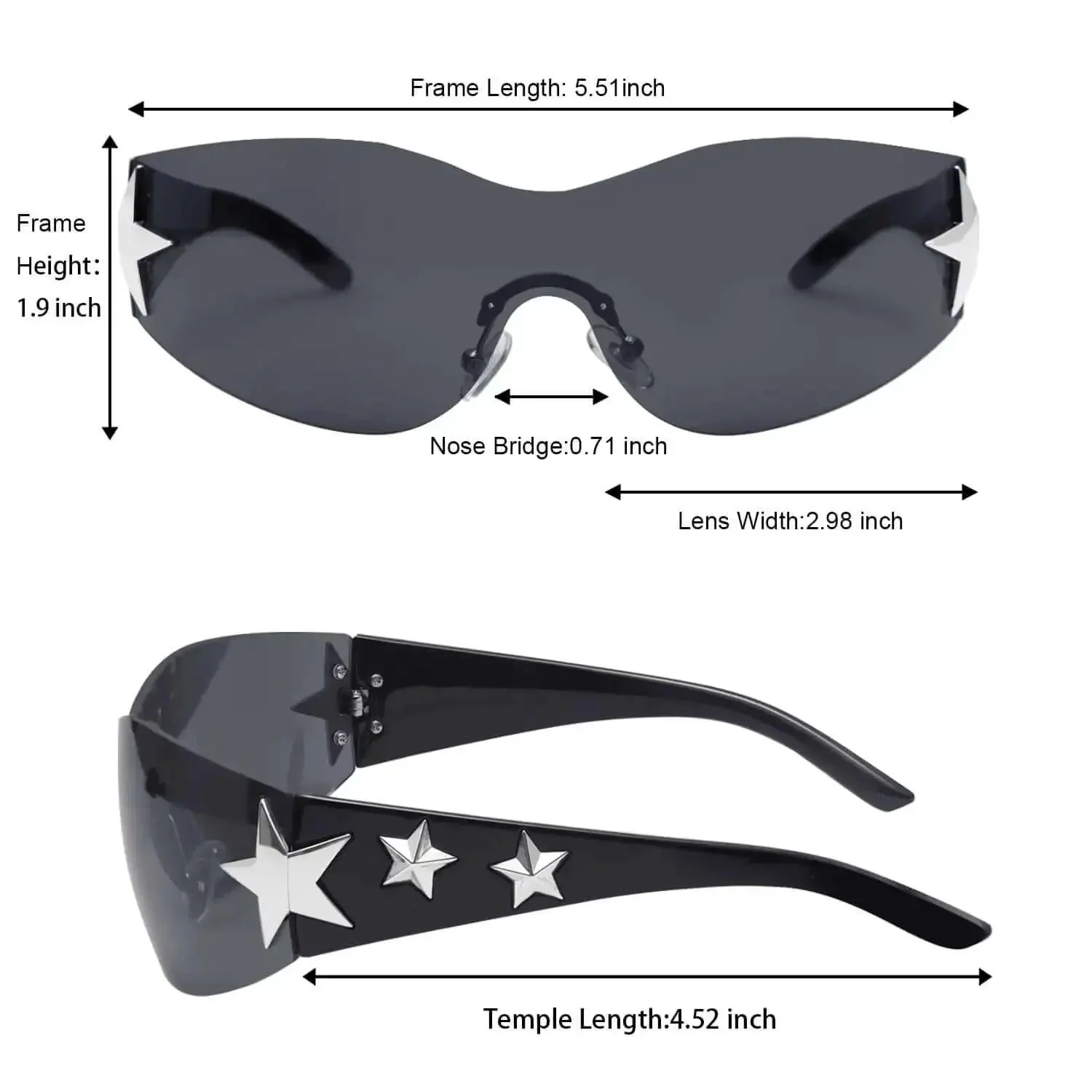 Rimless Y2K Sunglasses With Star Wrap Design UV400 Protection Lightweight PC Frames And Reinforced Hinges Dope Shield Shades For Women And Men Trendy 2000s Fashion Accessory In Black And Pink - Image 2